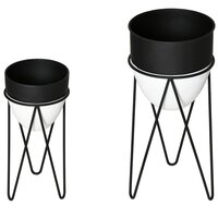 Outsunny Lot de 3 cache-pots carrés pour plantes fleurs sur pied en métal  et bois - 3 hauteurs différentes naturel et noir