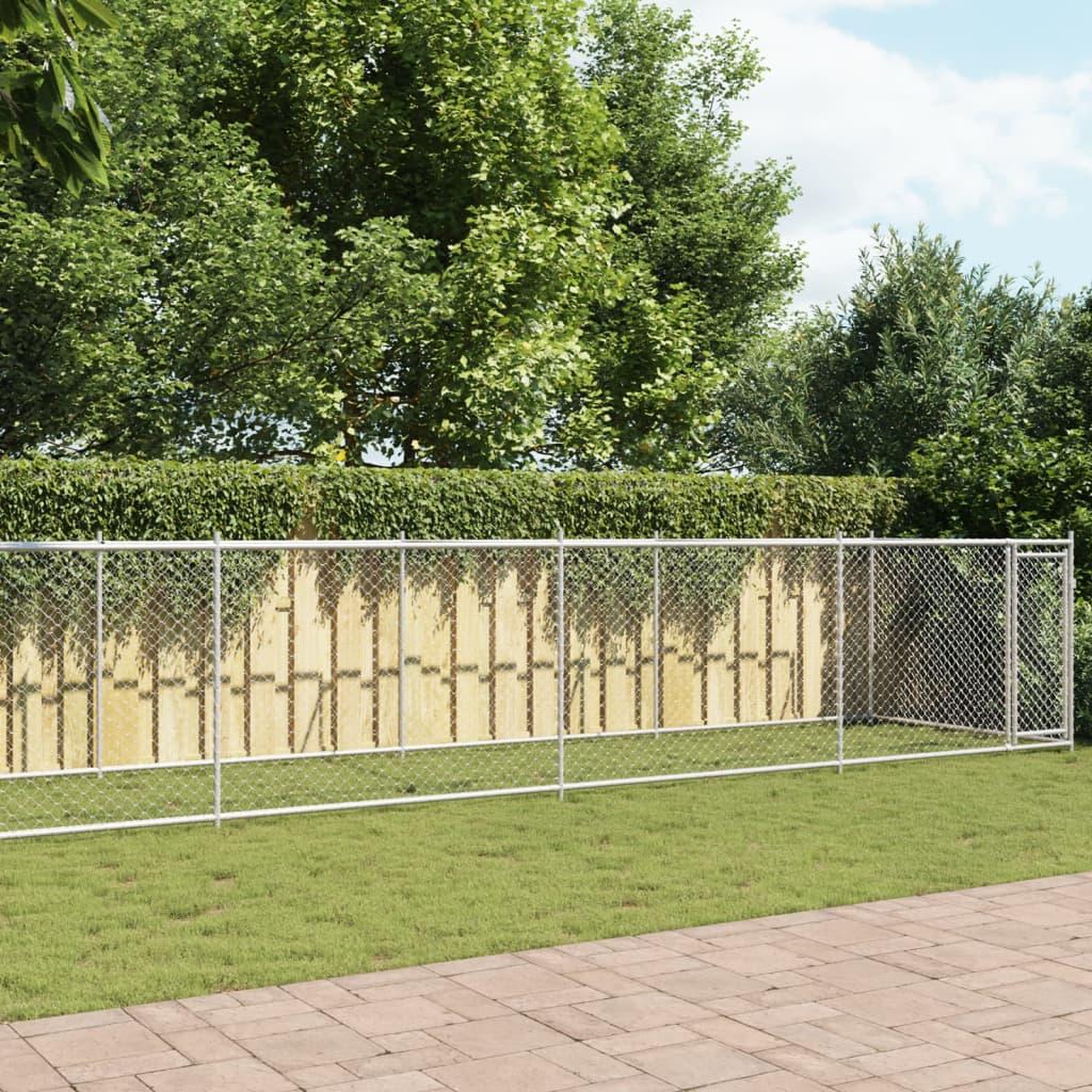 VIDAXL Cage pour chien avec porte gris 12x2x1,5 m acier galvanise