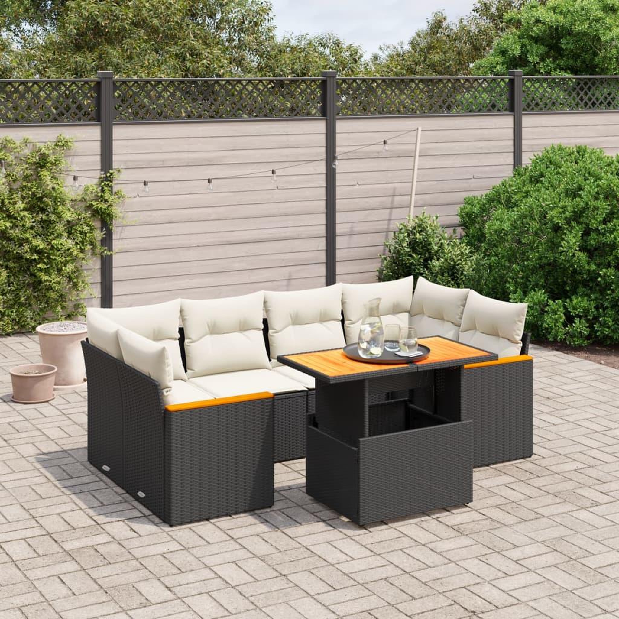 VIDAXL Salon de jardin 7 pcs avec coussins noir resine tressee