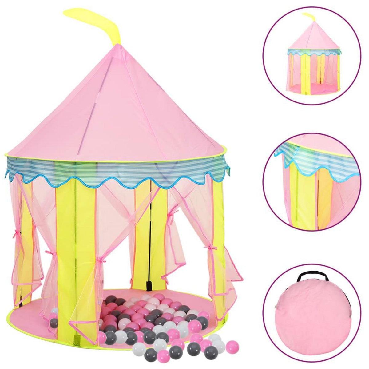 VIDAXL Tente de jeu pour enfants avec 250 balles Rose 100x100x127 cm