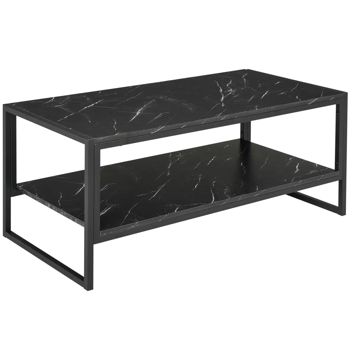 HOMCOM Table Basse Style Moderne avec 2 Étagères 106 x 50 x 47 cm Noir
