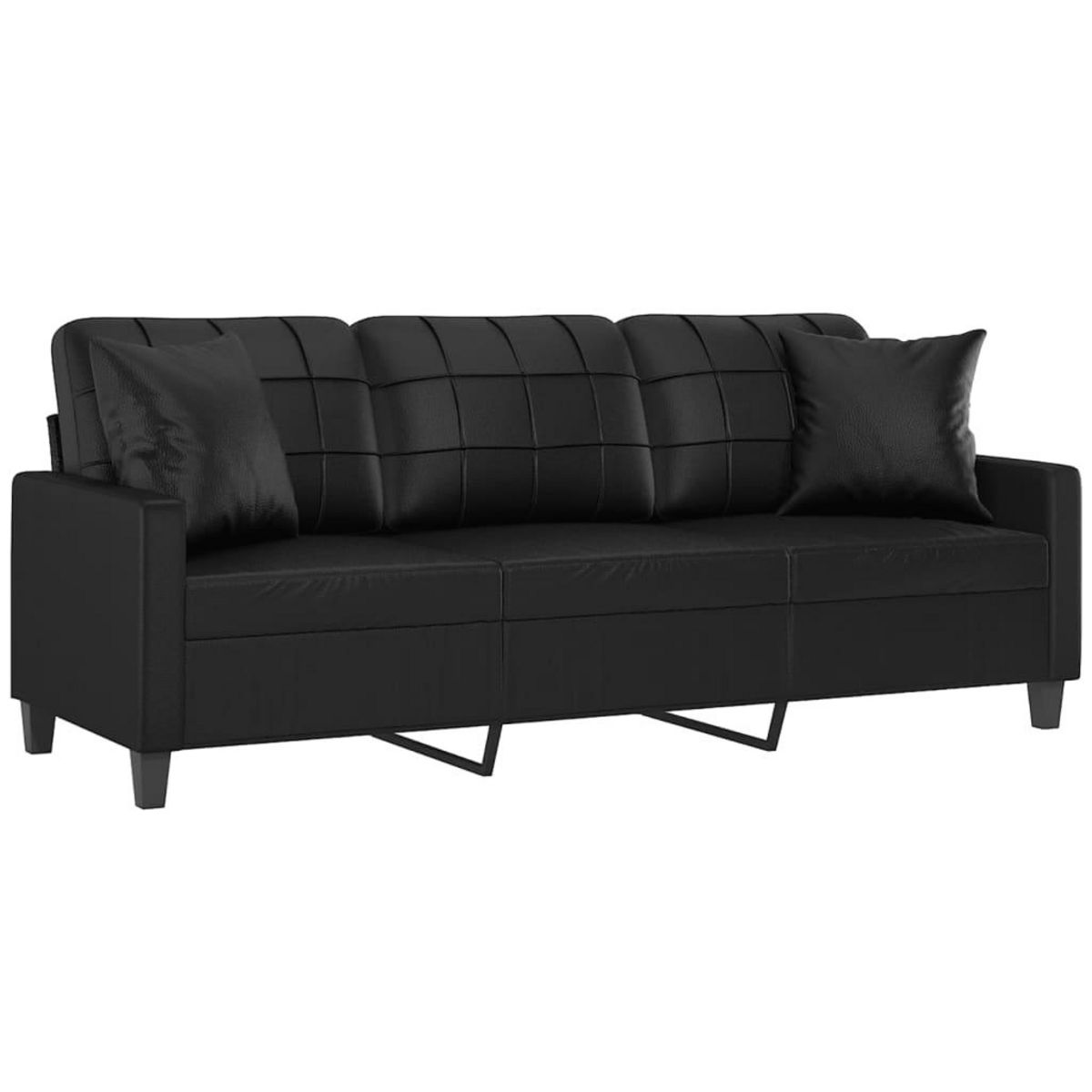 VIDAXL Canape 3 places avec oreillers decoratifs noir 180cm similicuir