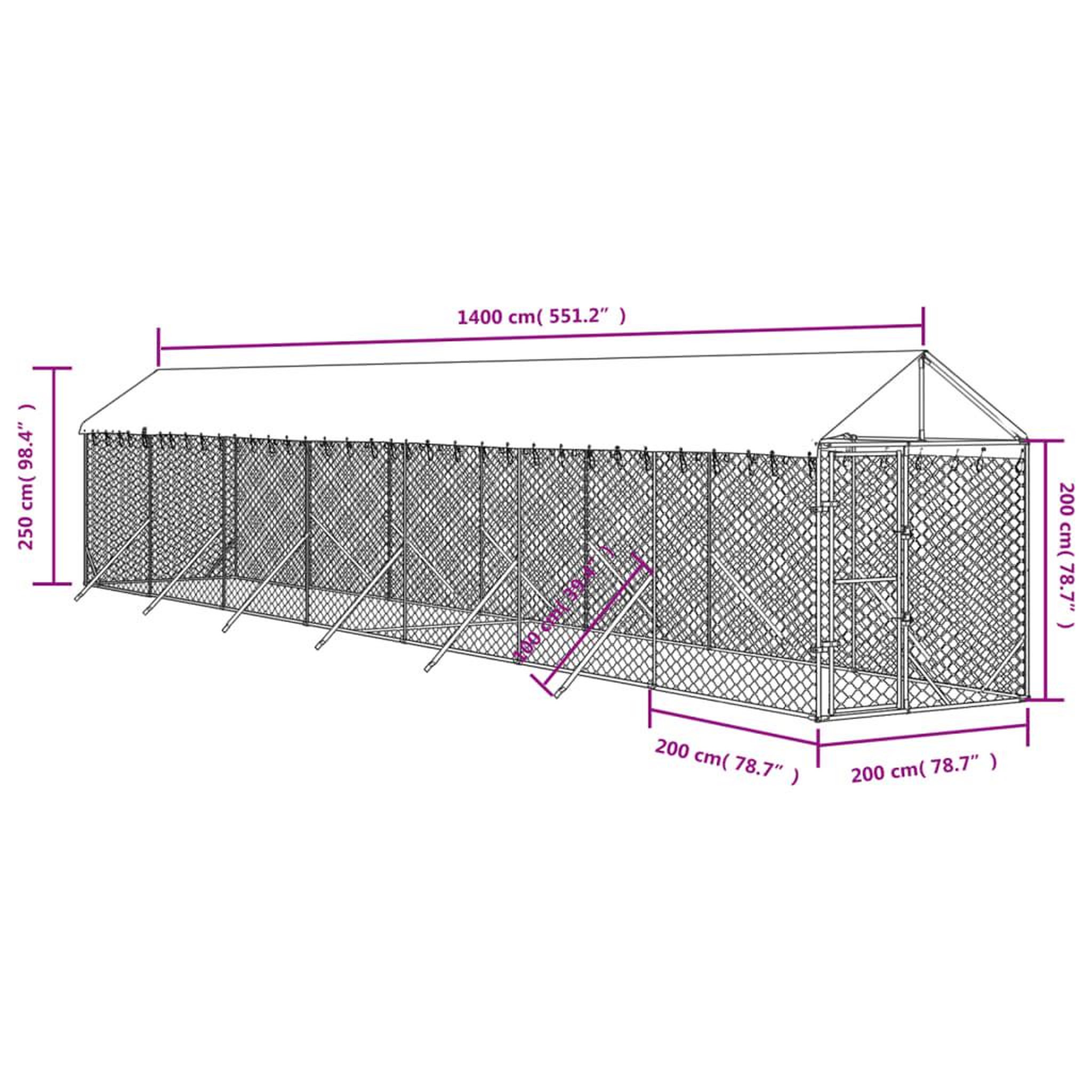 Voir la diapositive 5 : VIDAXL Chenil d'exterieur pour chiens avec toit argente 2x14x2,5 m