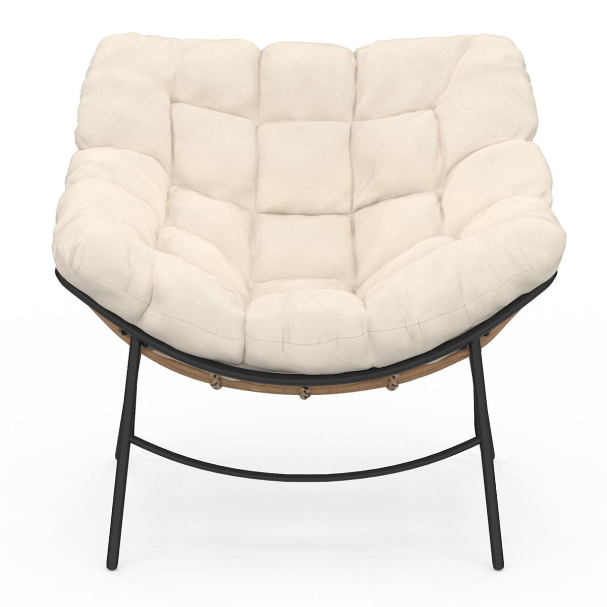 ID MARKET Fauteuil de jardin relax LOA effet rotin avec coussin écru