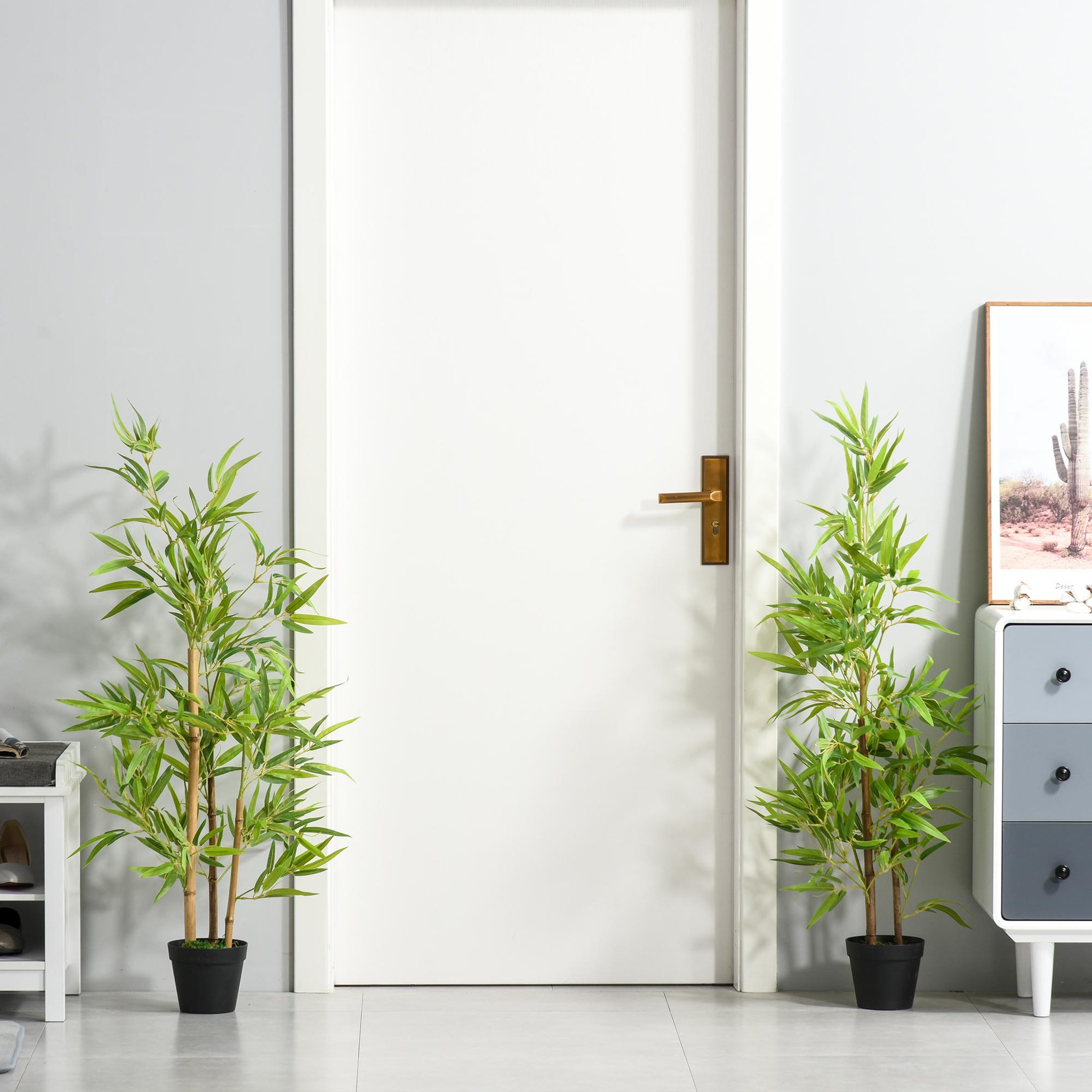 Voir la diapositive 4 : OUTSUNNY Bambous artificiels 1,20H m - lot de 2 bambous artificiels - 369 feuilles réalistes par bambou avec vrais troncs - pot inclus noir vert