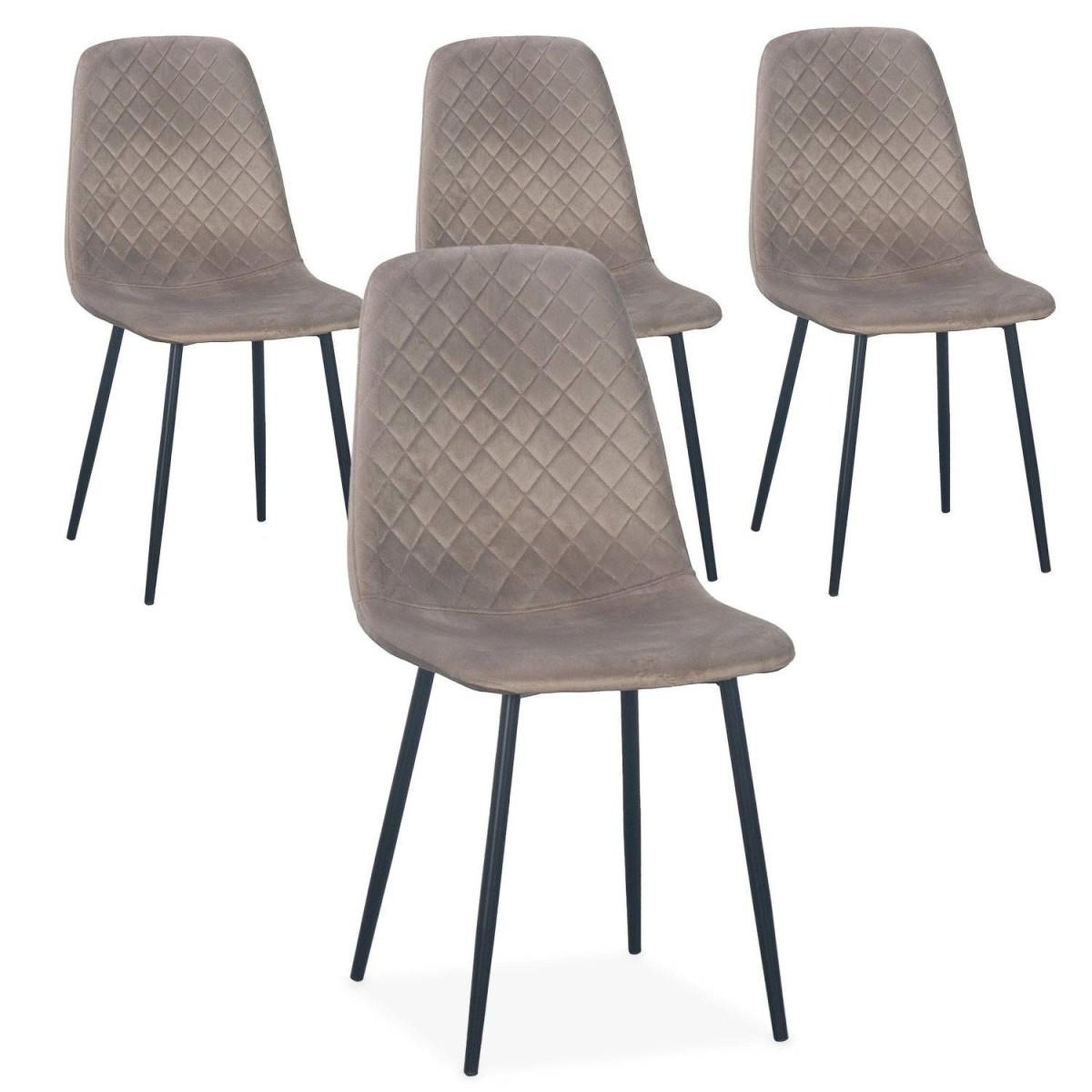 Voir la diapositive 5 : Paris Prix Lot de 4 chaises en velours  matelassées  88cm taupe