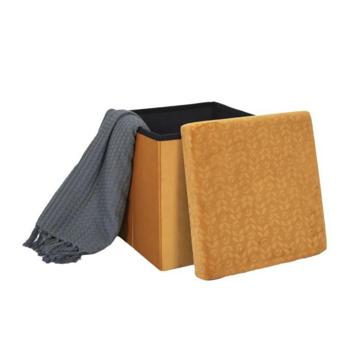 Paris Prix Pouf Pliable & Coffre  Rétro  38cm Jaune Moutarde