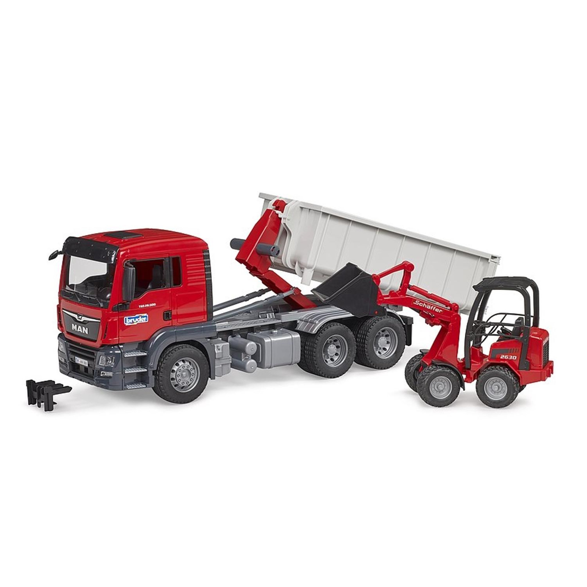 Bruder Camion MAN TGS avec benne amovible et chargeur Schäffer