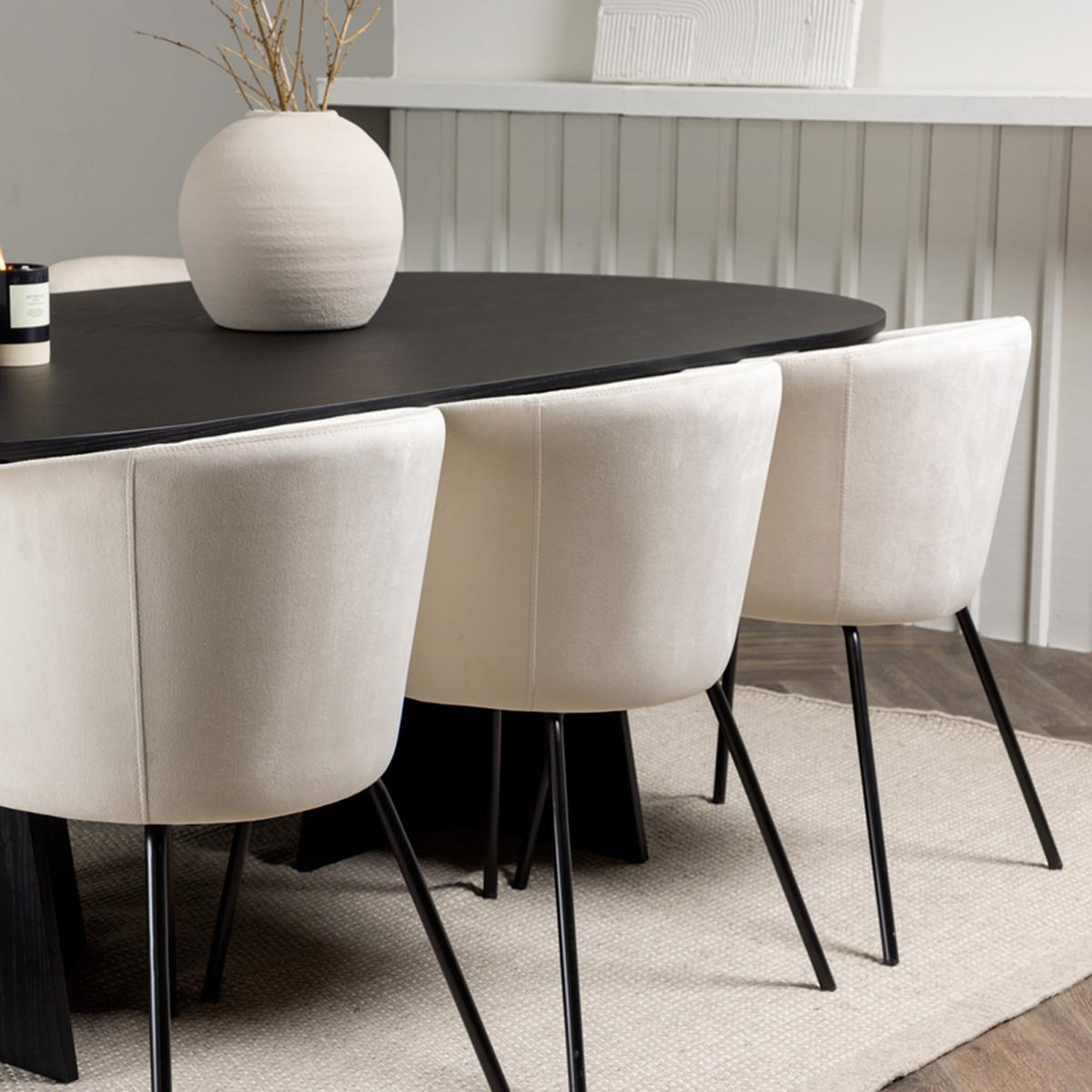 Voir la diapositive 5 : Paris Prix Ensemble table à manger & 6 chaises  bootcut & berit  230cm noir & beige clair