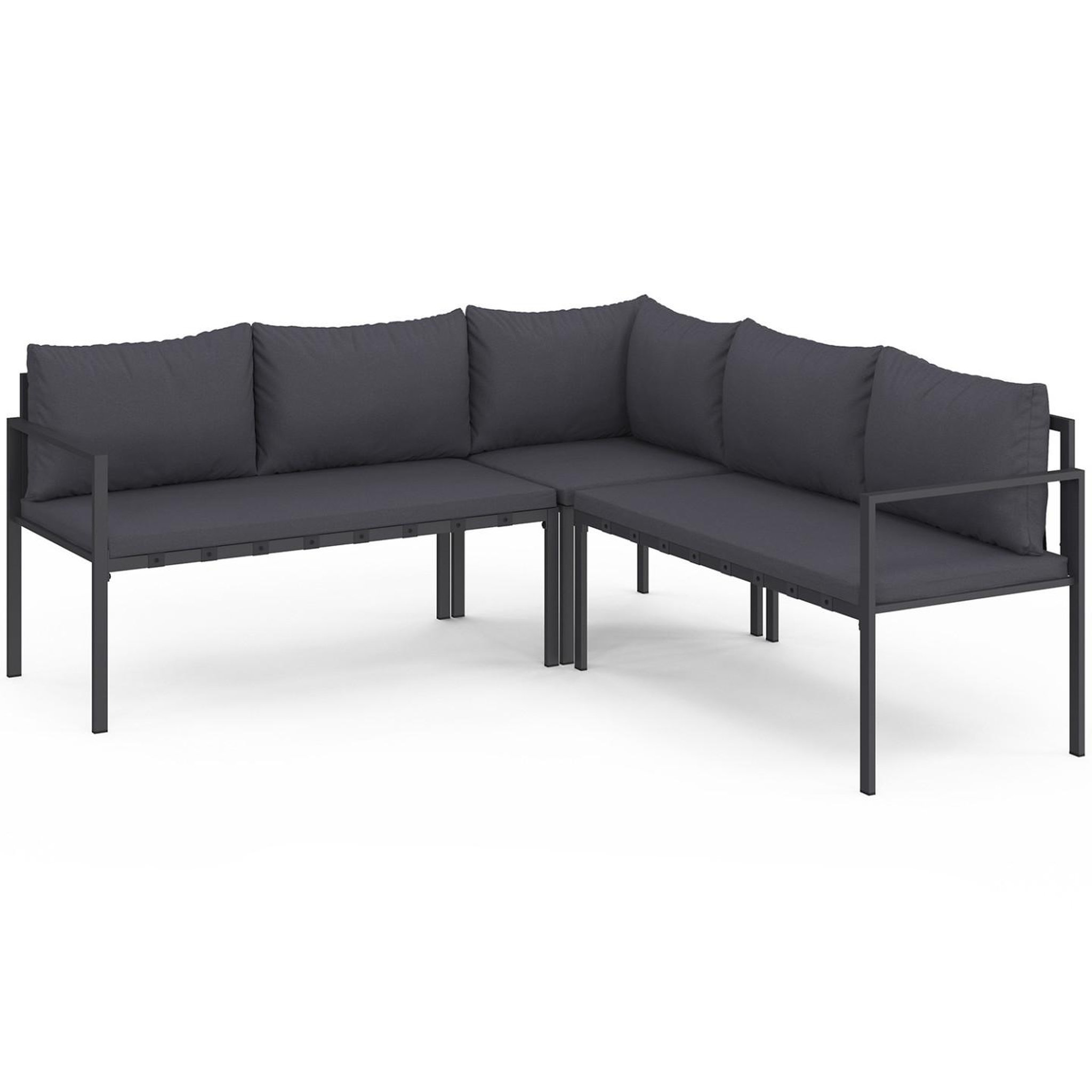 Voir la diapositive 6 : ID MARKET Salon de jardin repas nayla 8 places d'angle en métal et coussins gris avec table à manger, canapé d'angle, banquette, tabourets