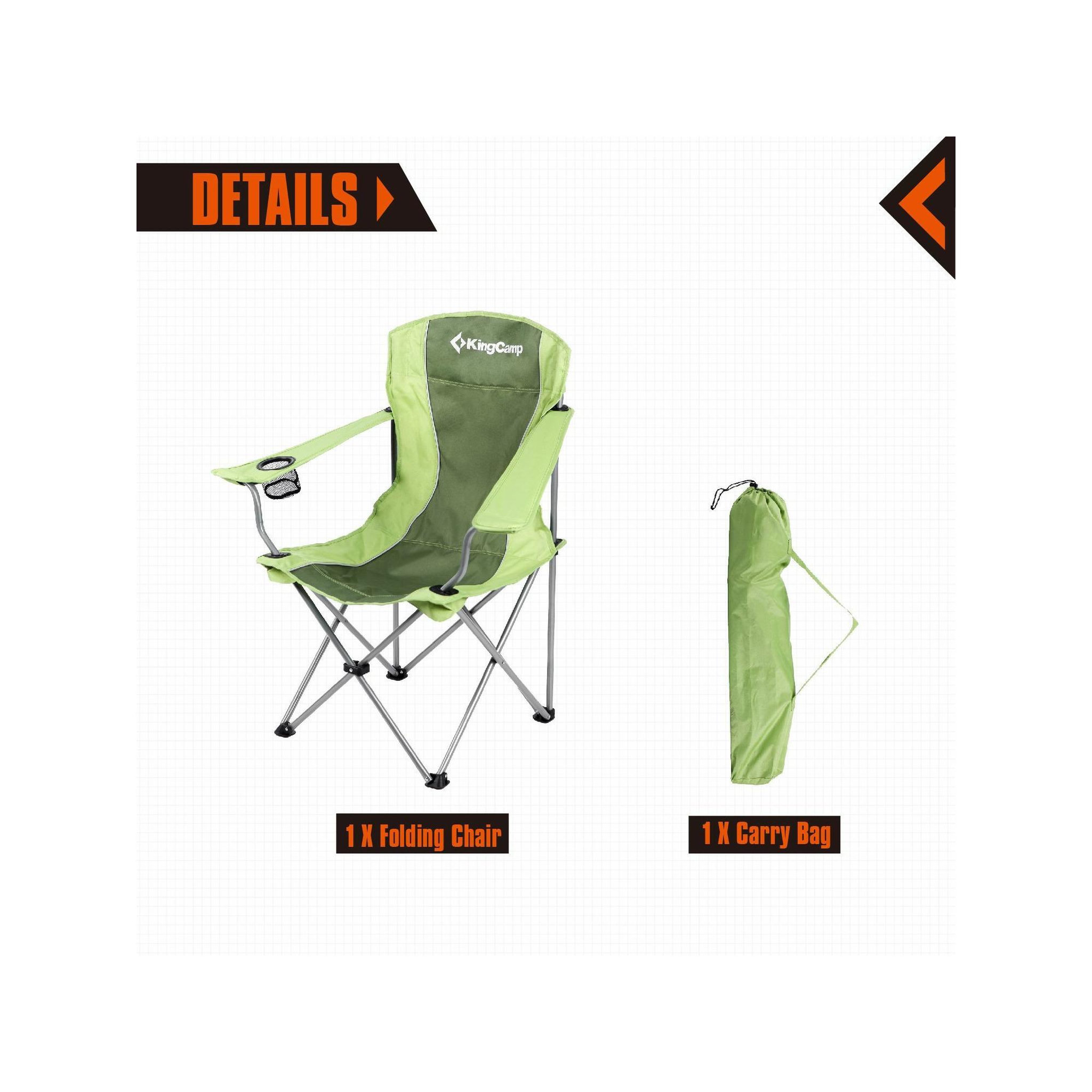 Voir la diapositive 6 : KINGCAMP Chaise de camping - Kingcamp - Vert - Sac de transport inclus