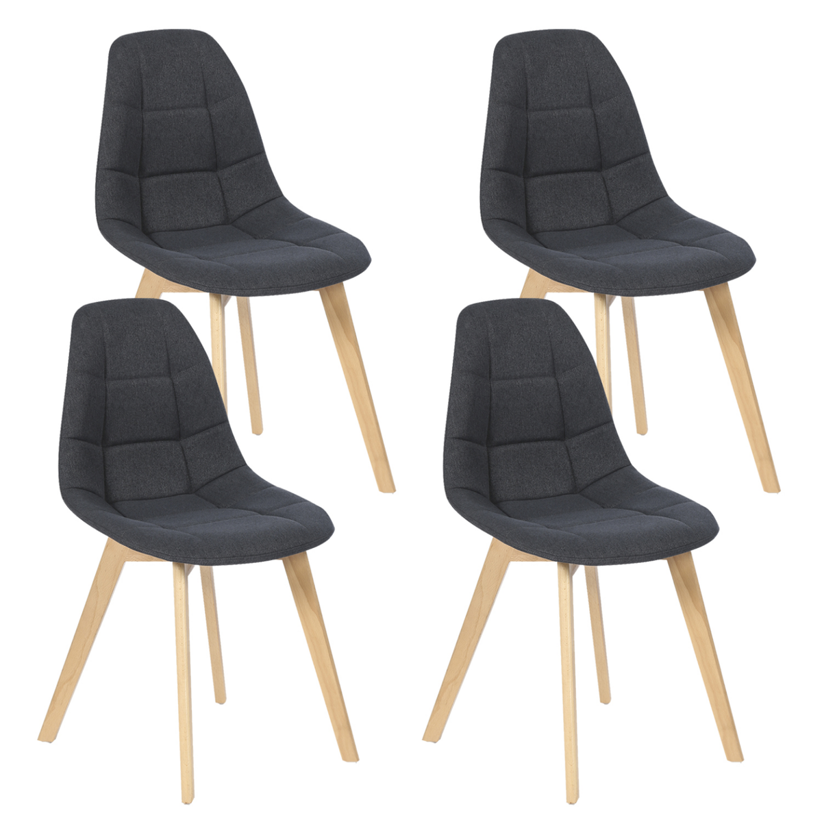 ID MARKET Lot de 4 chaises scandinaves GABY grises en tissu pour salle à manger