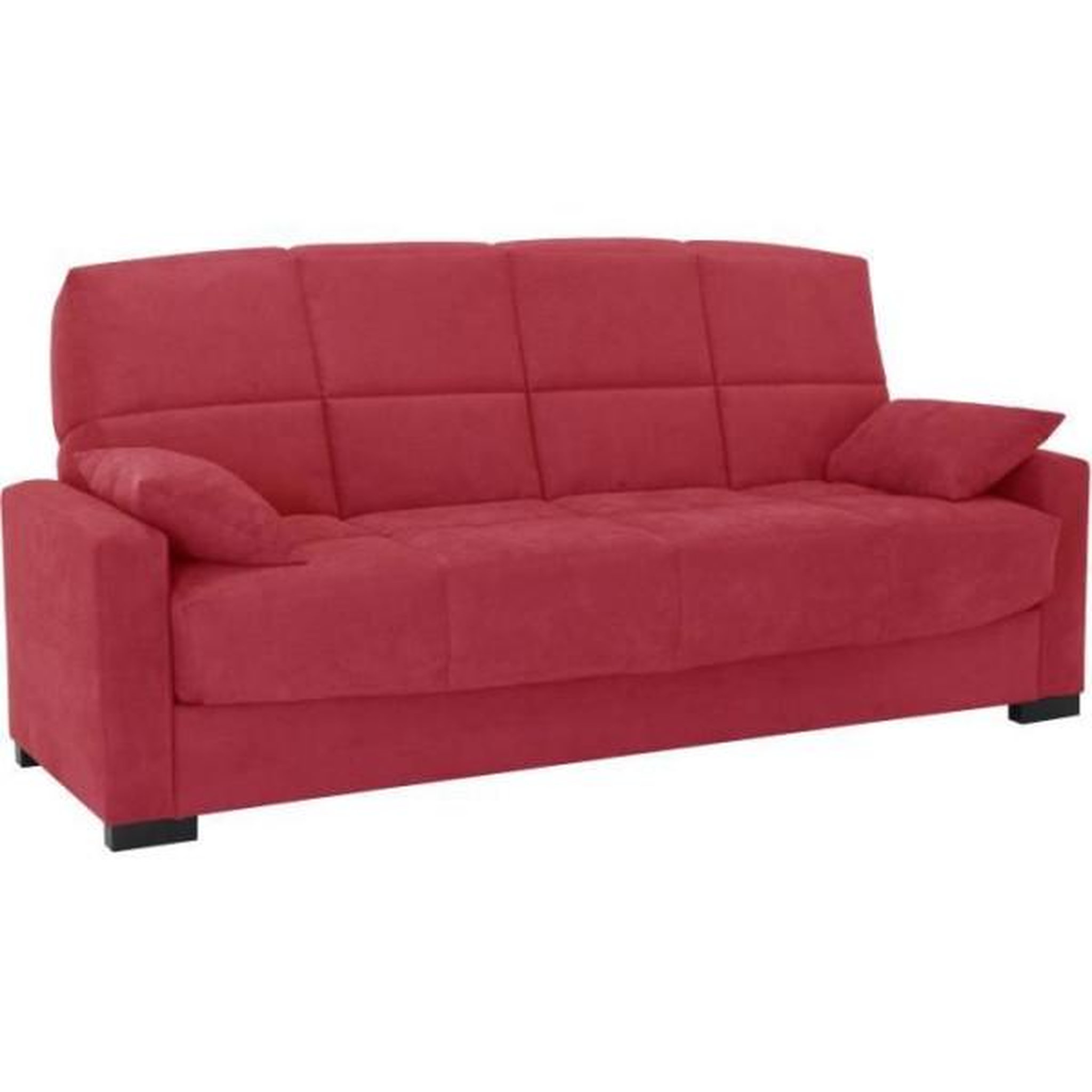 Voir la diapositive 3 : MARKET24 Clic clac 3 places MEGAN 14 - Tissu Soro rouge - Avec accoudoirs - Couchage 130x190 cm - L223 x P96 x H103 cm