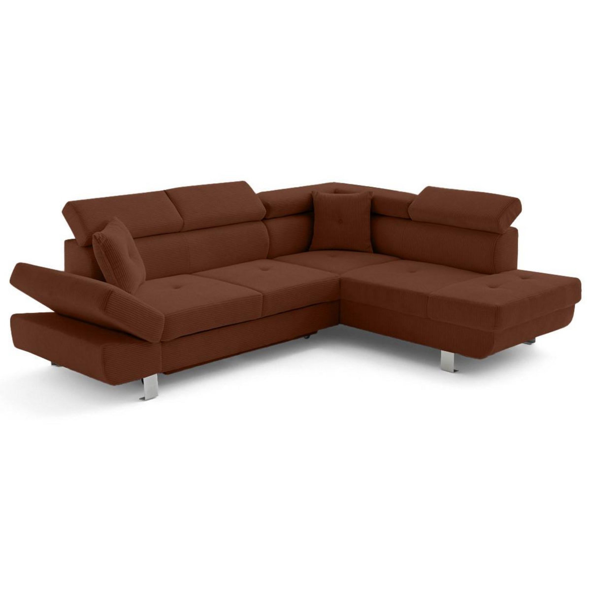 BEST MOBILIER Lisbona - canapé d'angle droit 5 places convertible avec têtières en velours côtelé