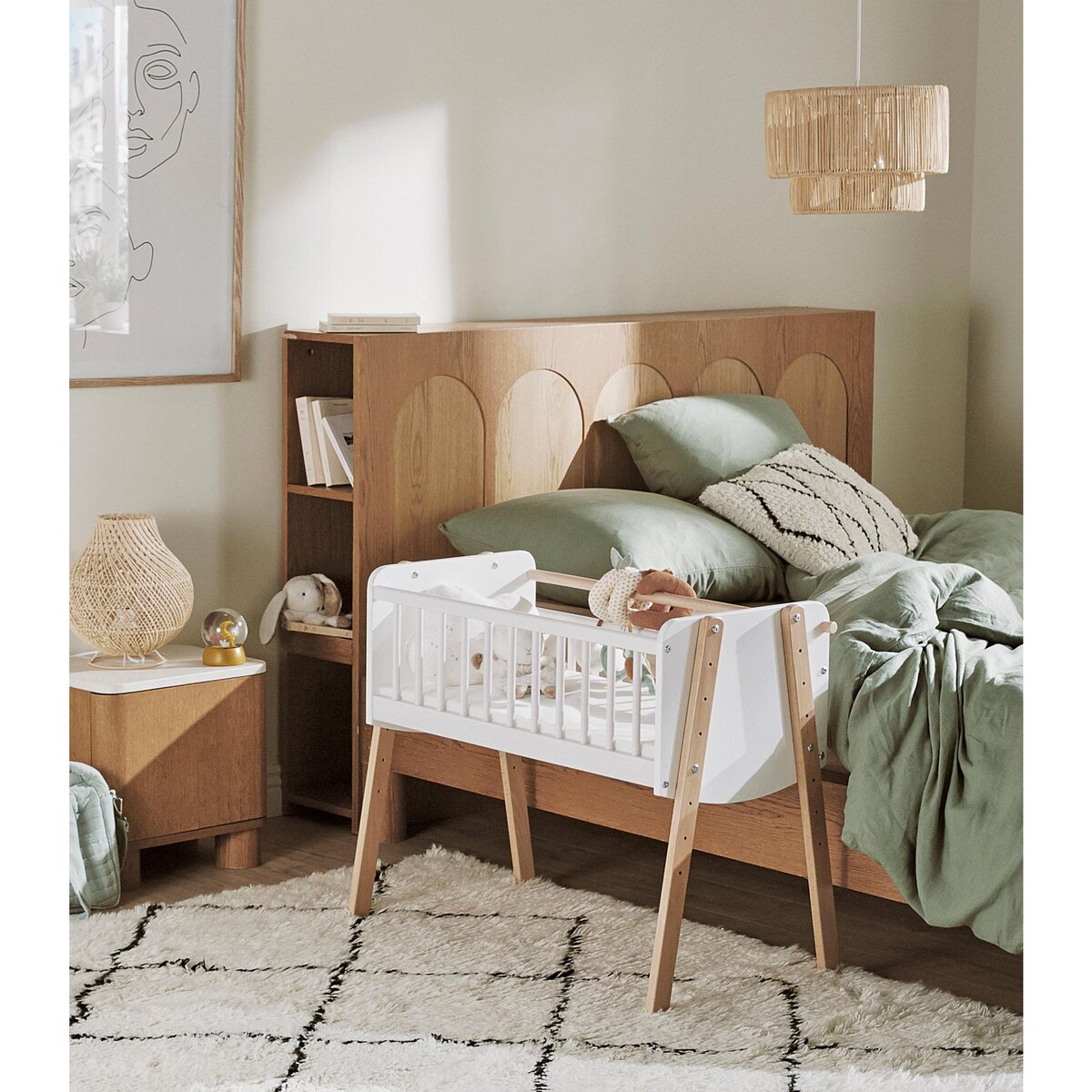 AT4 Berceau cododo en bois PIRATE Blanc et Hêtre Verni 40 x 80 cm