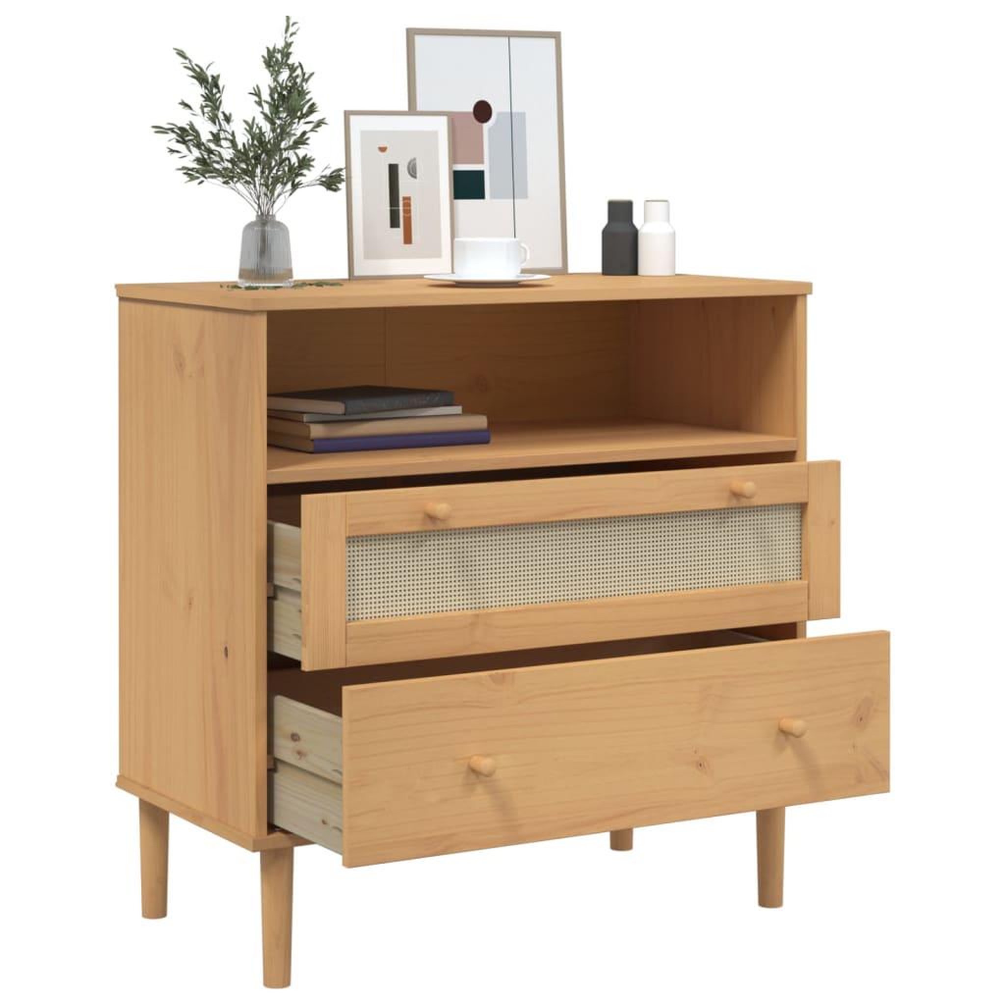 Voir la diapositive 4 : VIDAXL Buffet SENJA aspect rotin marron 80x40x80 cm bois massif de pin