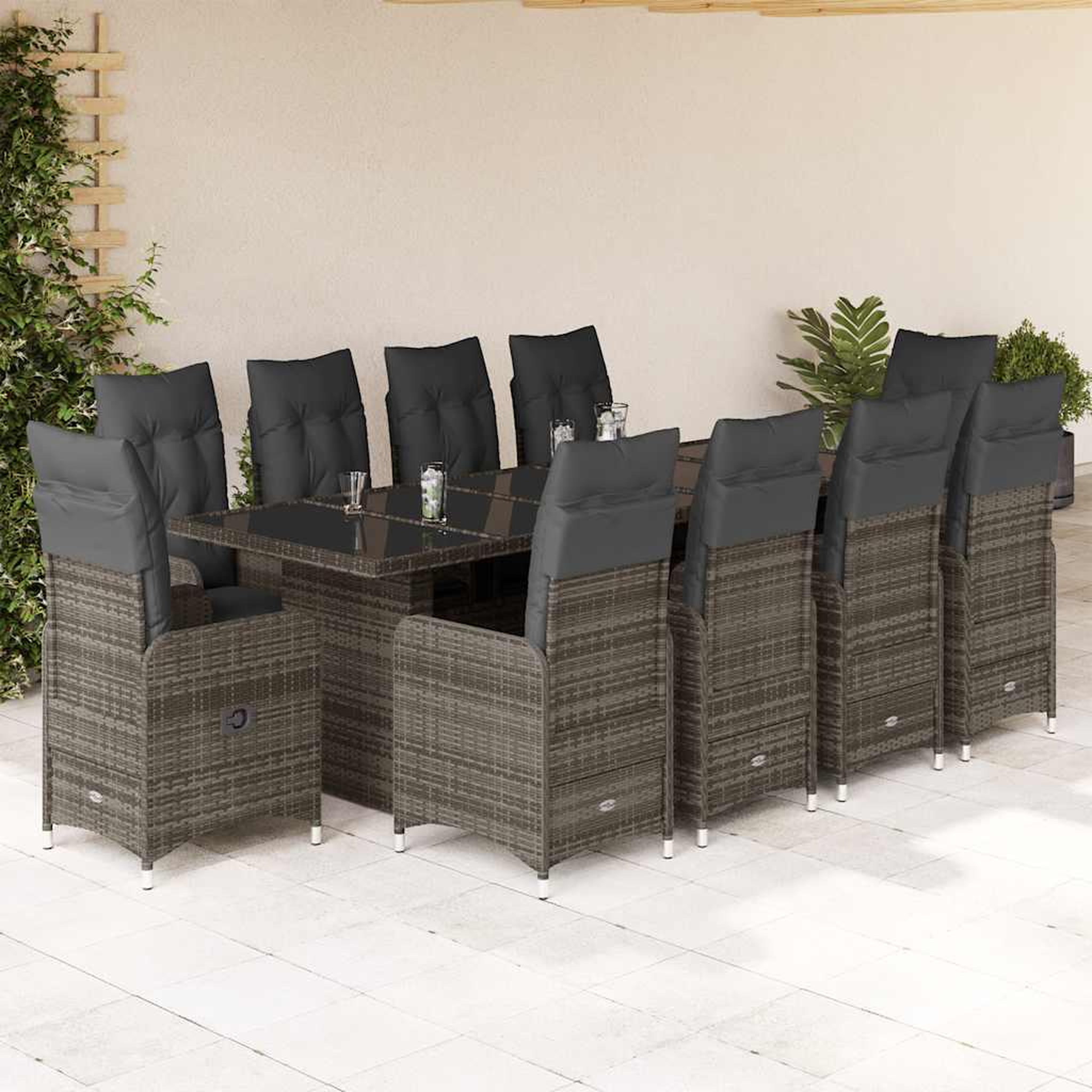 VIDAXL Ensemble de bistro de jardin 11 pcs coussins gris poly rotin