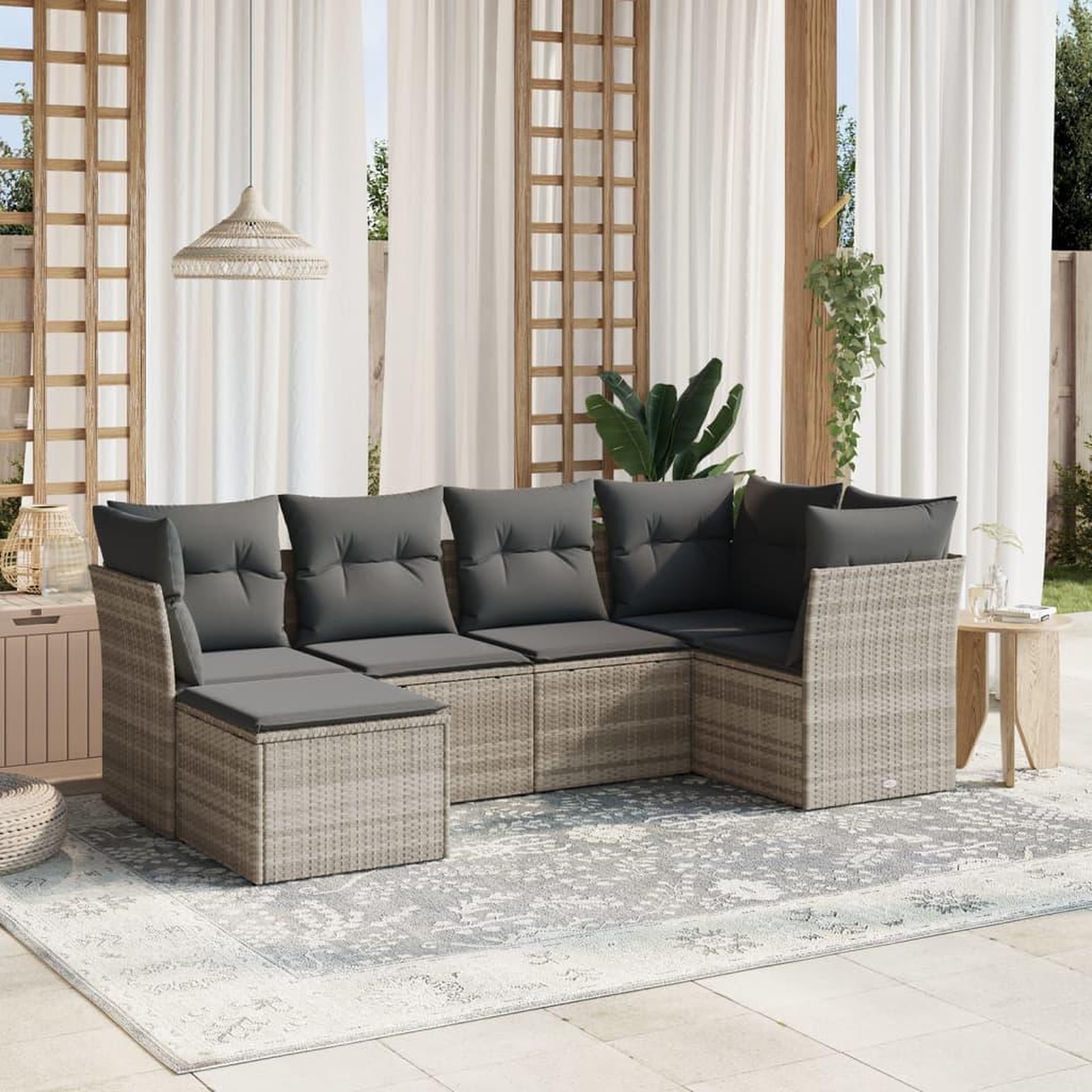 VIDAXL Salon de jardin 6 pcs avec coussins gris clair resine tressee