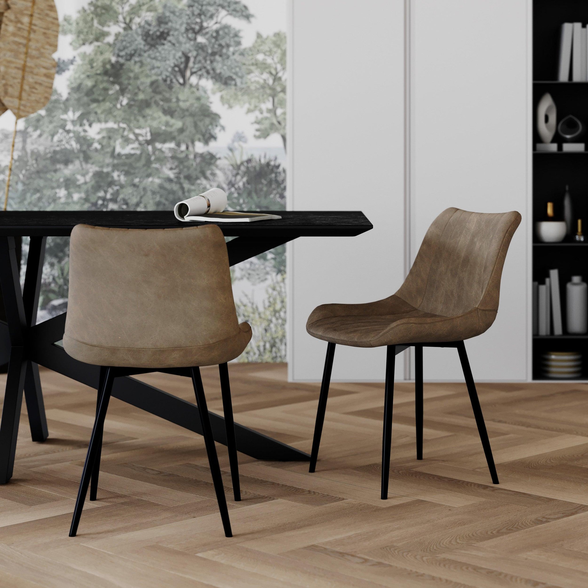 Voir la diapositive 2 : MAISON PAVANE Lot de 2 chaises en cuir synthétique taupe et métal noir-killi