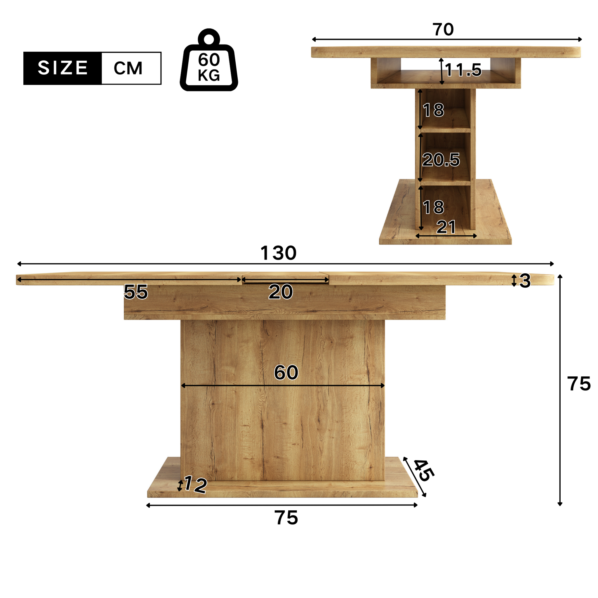 Voir la diapositive 4 : MERAX Table à Manger 110(130) X 70 X 75cm Extensible Avec Rangement
