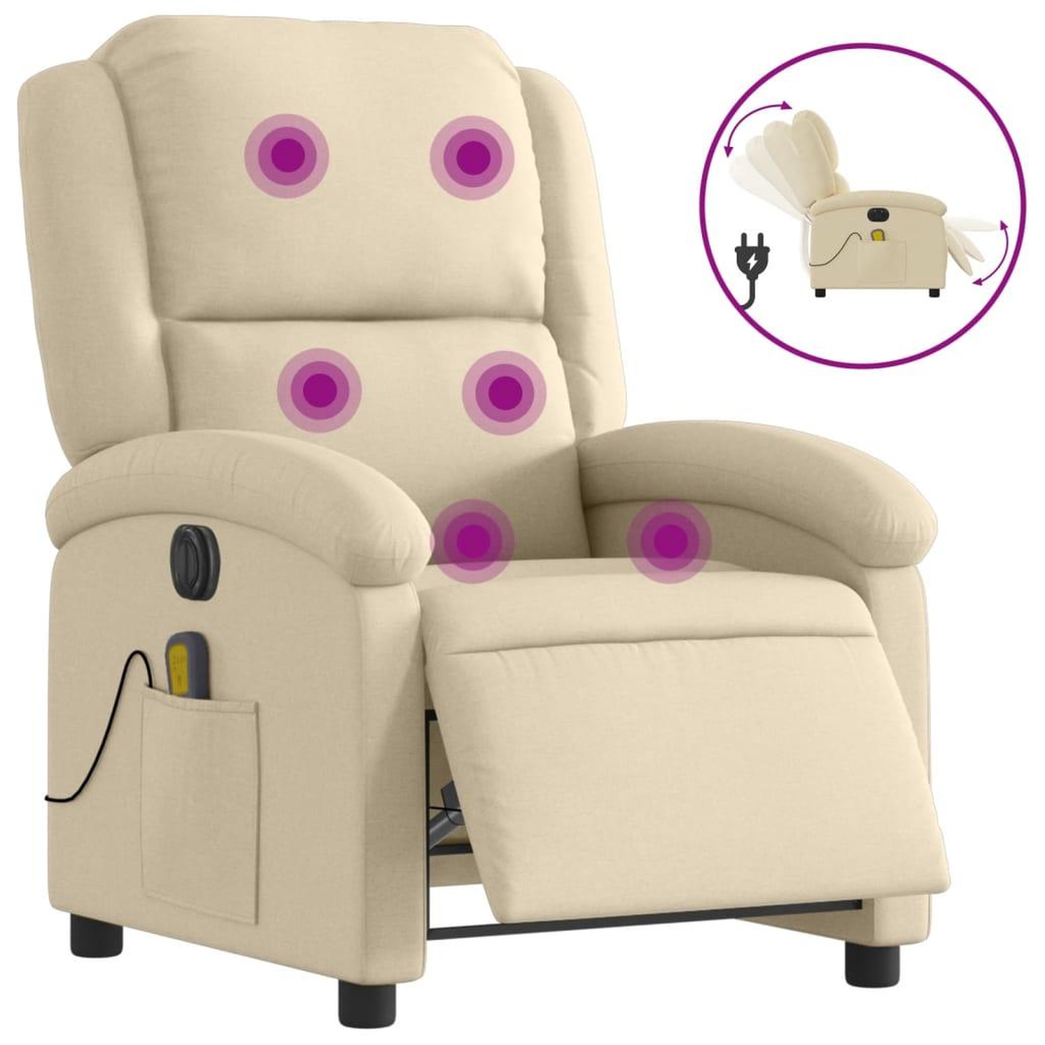 Voir la diapositive 2 : VIDAXL Fauteuil inclinable de massage electrique creme tissu
