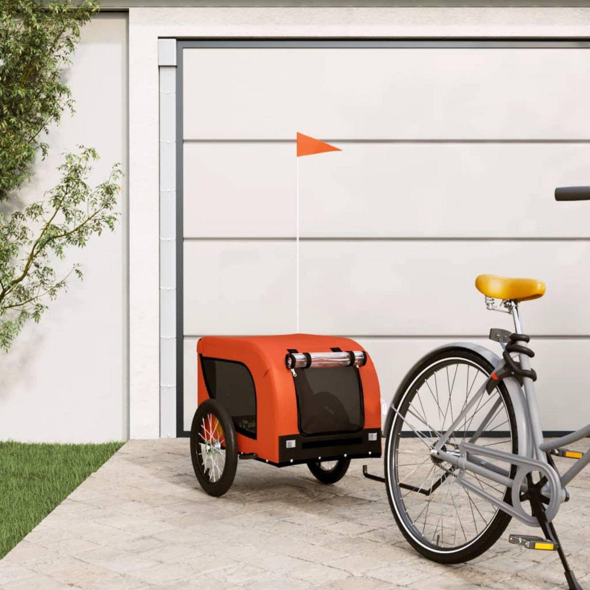 VIDAXL Remorque de velo pour animaux de compagnie orange et noir