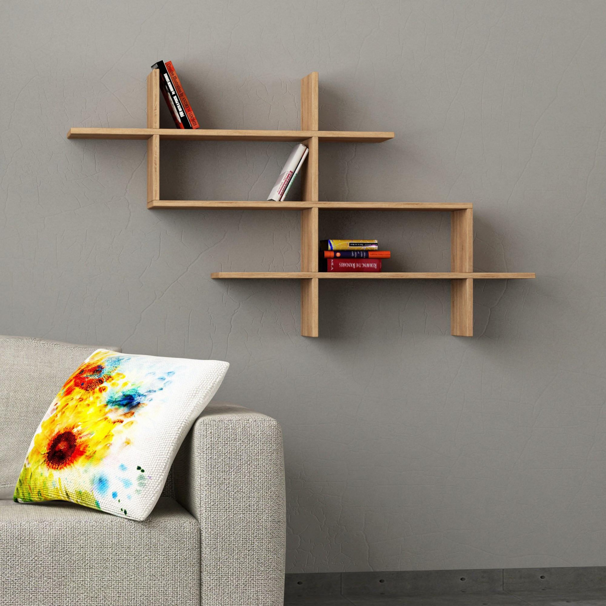Voir la diapositive 2 : Habitat et Jardin Bibliothèque en bois  halic  - 150 x 22 x 82 cm - chêne