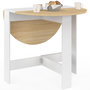 Voir la diapositive 4 : ID MARKET Table console pliable ronde EDI 2-4 personnes bois blanc plateau façon hêtre 103 x 76 cm