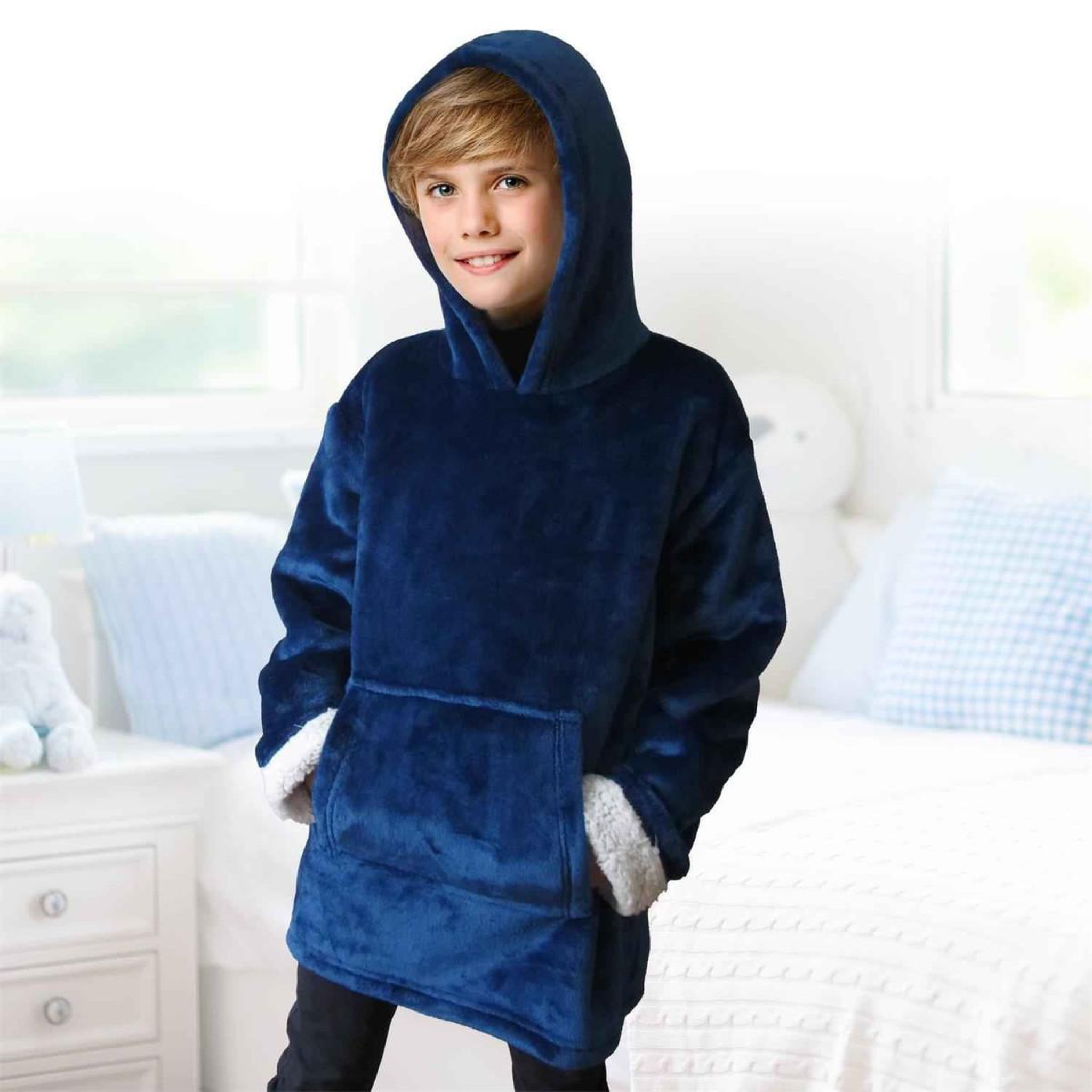 Voir la diapositive 4 : HOME DECO KIDS Plaid Sweat Enfant  Capuche  6-9ans Bleu
