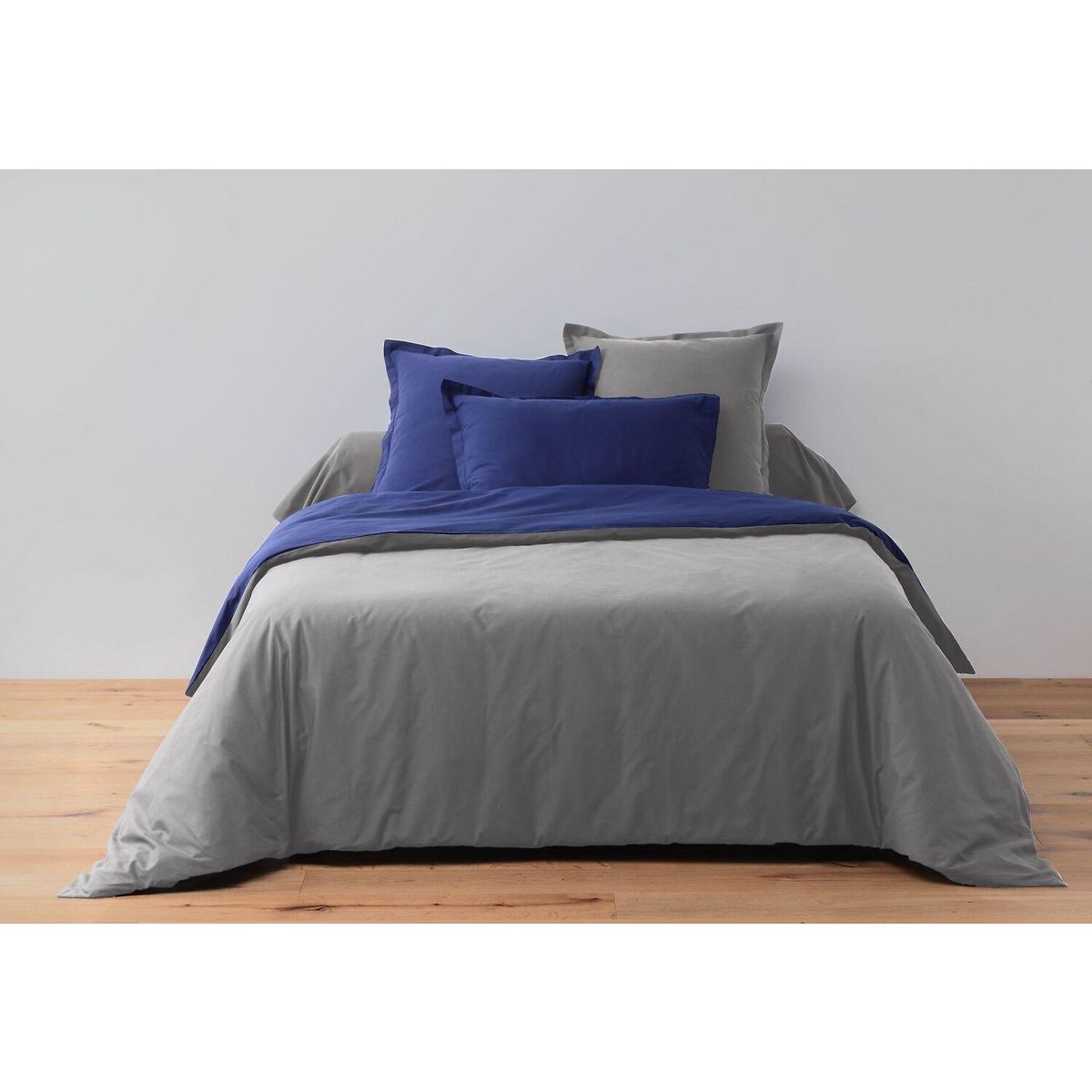 ATELIER DU COTON Parure housse de couette bicolore 100% coton57fils/cm2-gfonce/