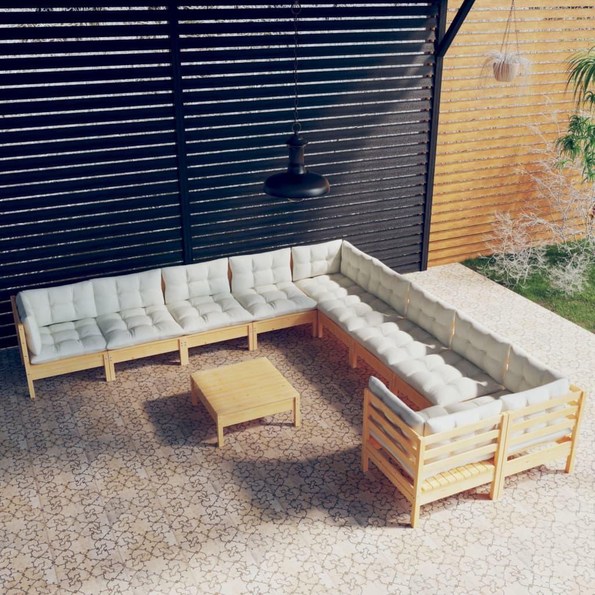 Voir la diapositive 1 : VIDAXL Salon de jardin 11 pcs avec coussins creme bois de pin