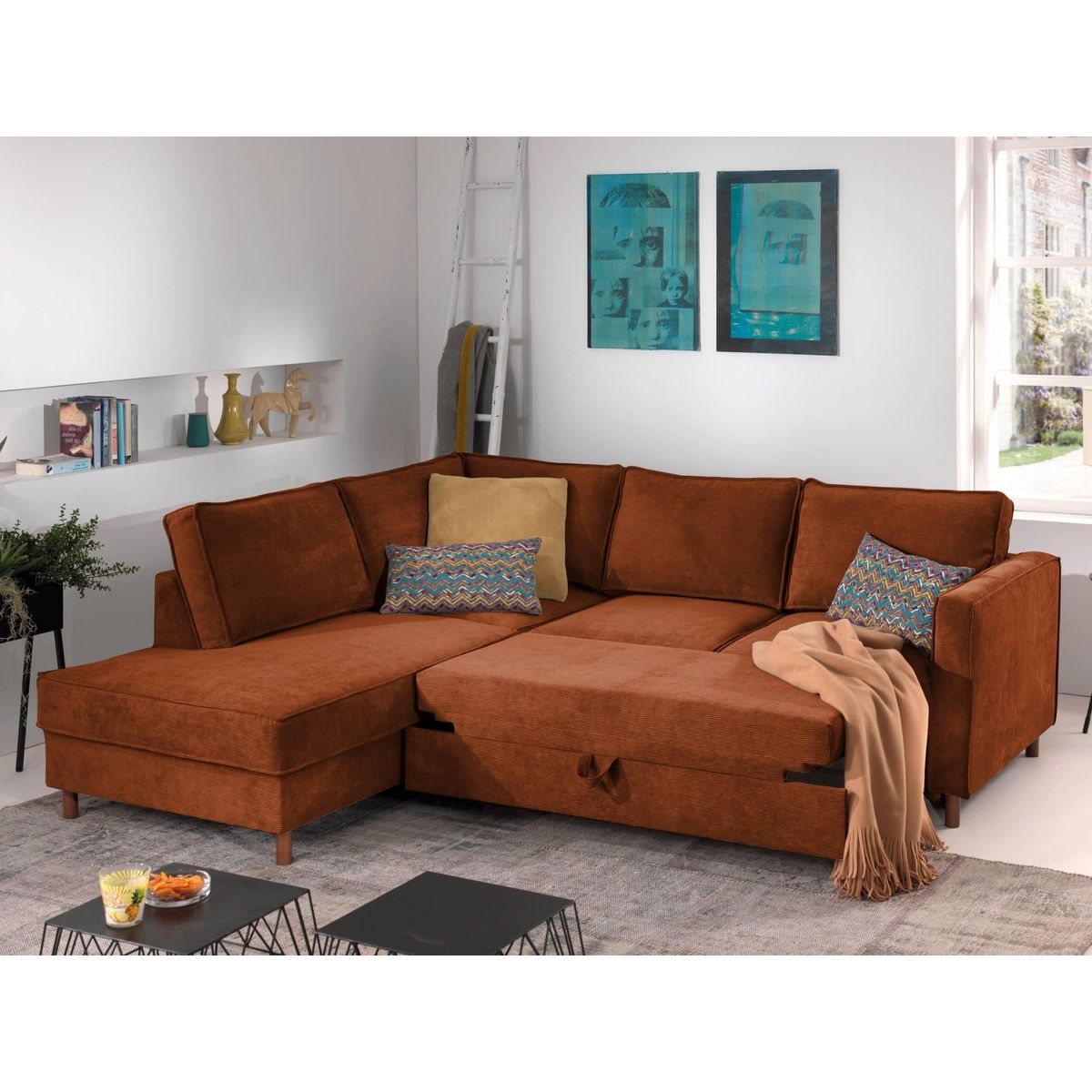 LISA DESIGN Jake - canapé d'angle gauche - convertible - 5 places - en velours côtelé