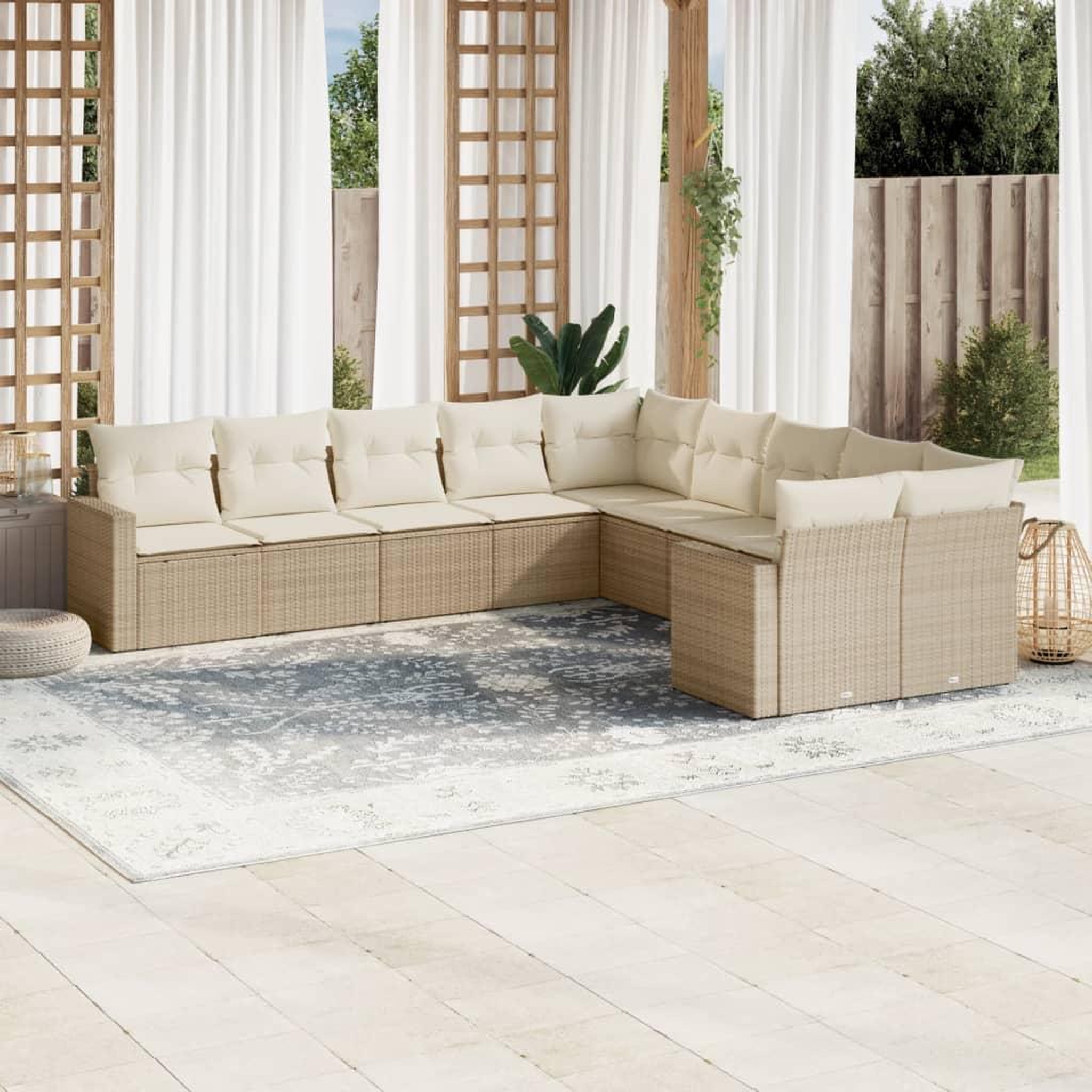 Voir la diapositive 1 : VIDAXL Salon de jardin avec coussins 10 pcs beige resine tressee
