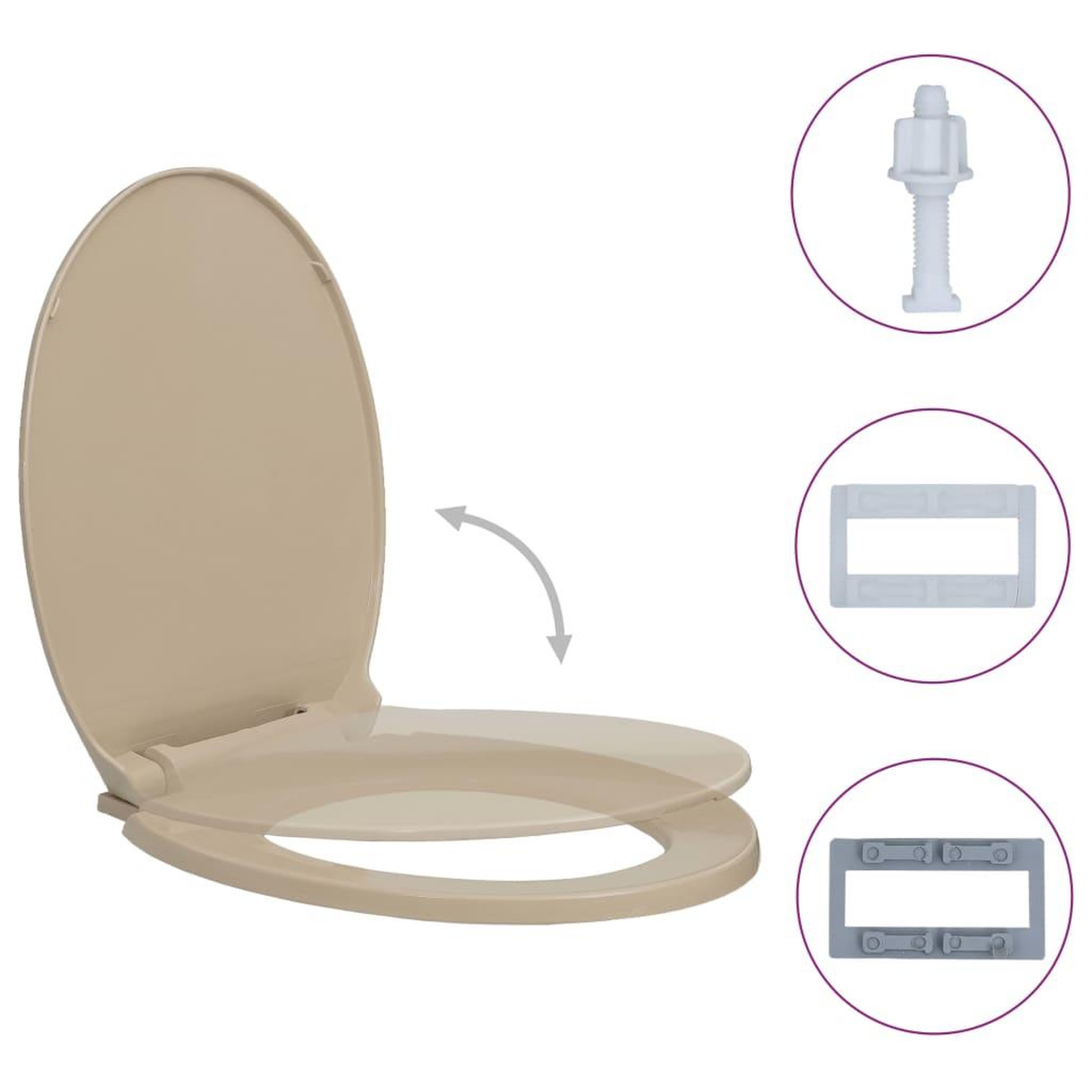 Voir la diapositive 2 : VIDAXL Siege de toilette a fermeture en douceur Beige Ovale