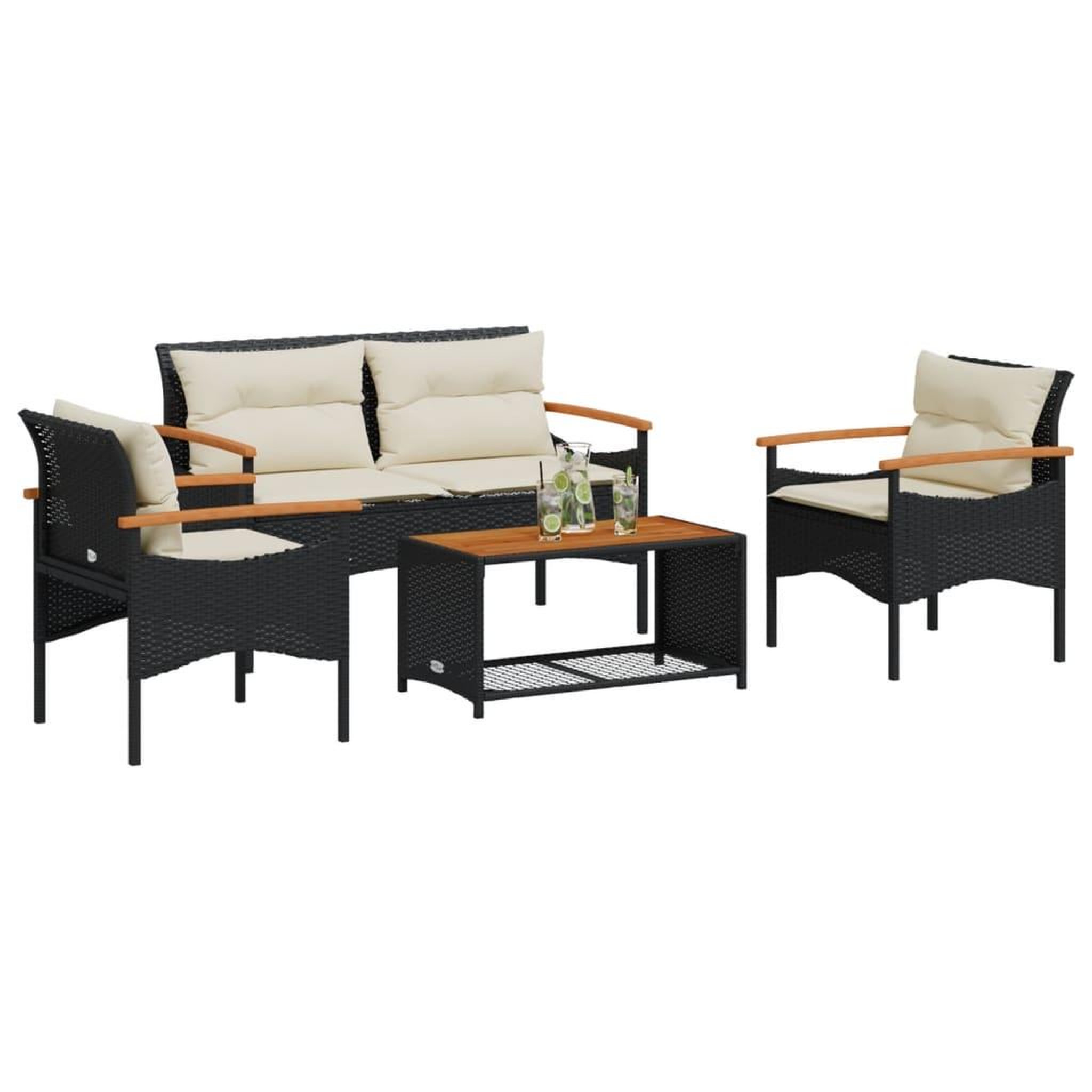 VIDAXL Salon de jardin 4 pcs avec coussins noir resine tressee
