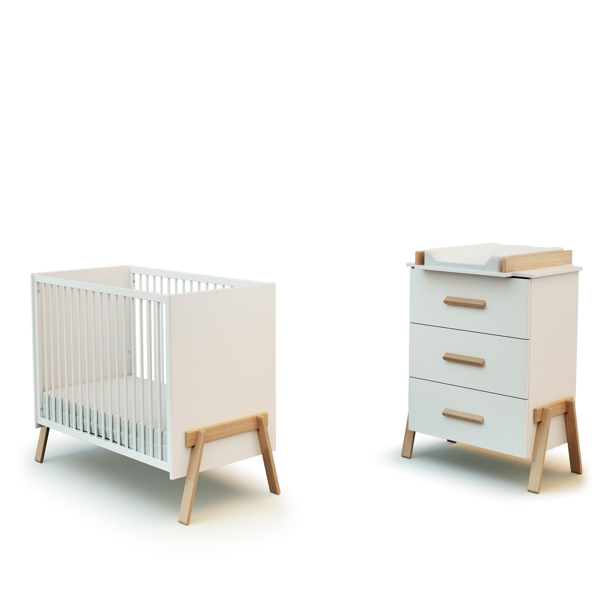 AT4 Duo lit bébé et commode en bois canaille