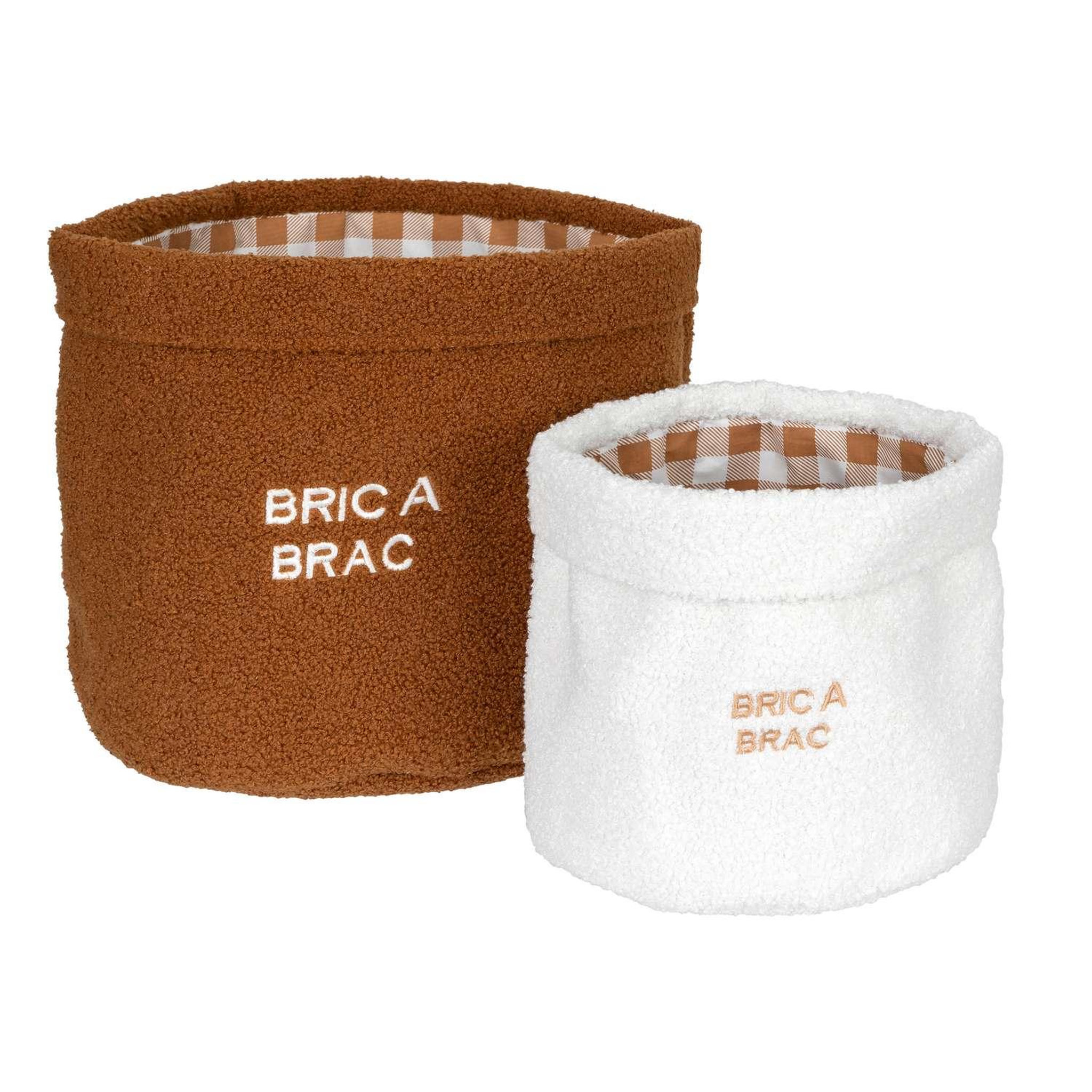 ATMOSPHERA Duo de paniers de rangement en bouclette - Blanc et marron