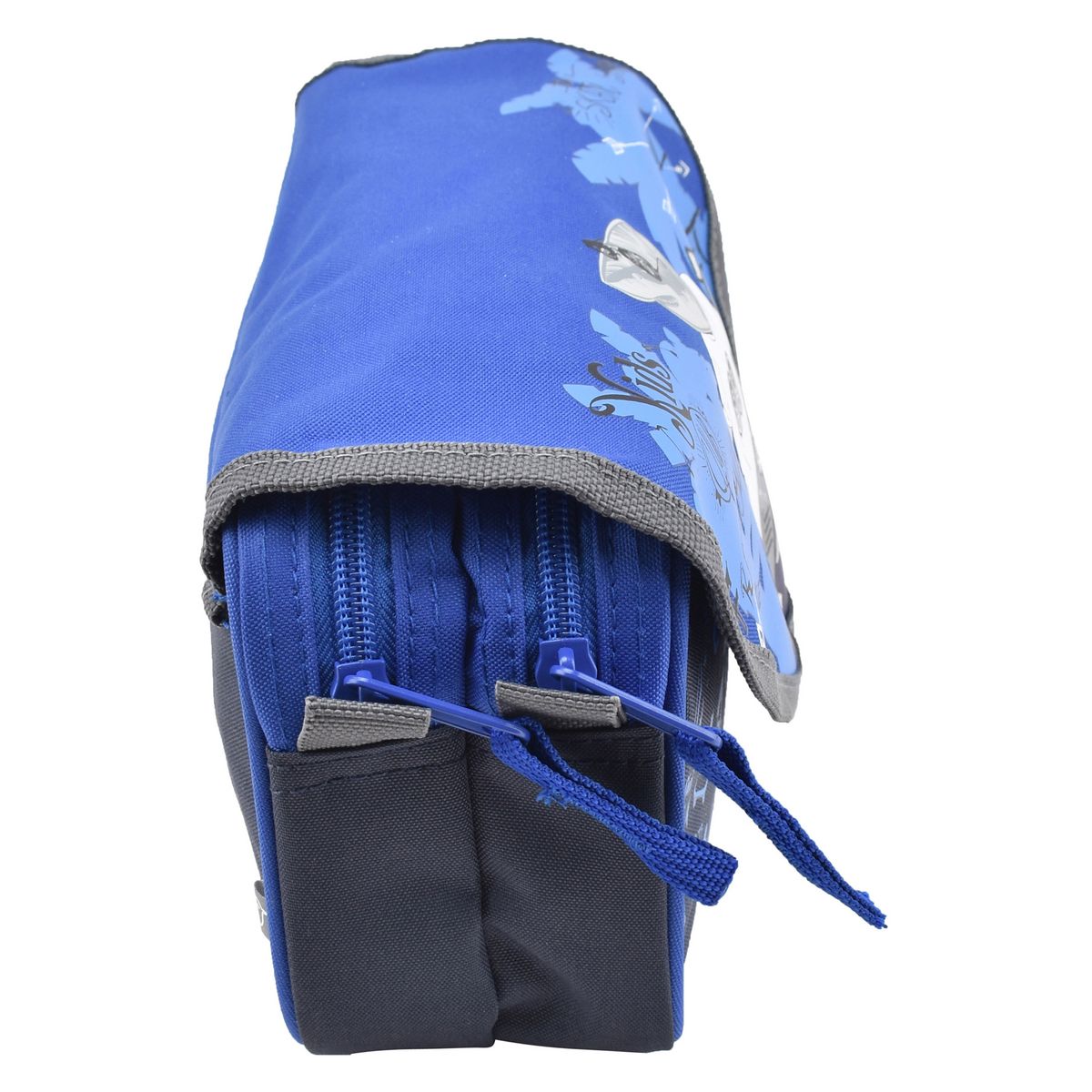 AUCHAN Trousse scolaire 2 compartiments avec rabat polyester bleu REQUIN STREET CODE