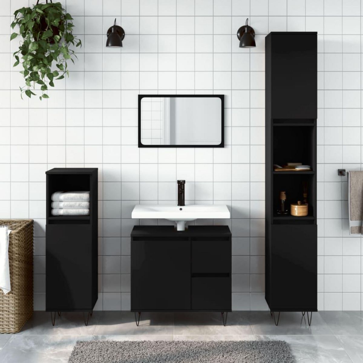 VIDAXL Armoire de salle de bain noir 30x30x190 cm bois d'ingenierie