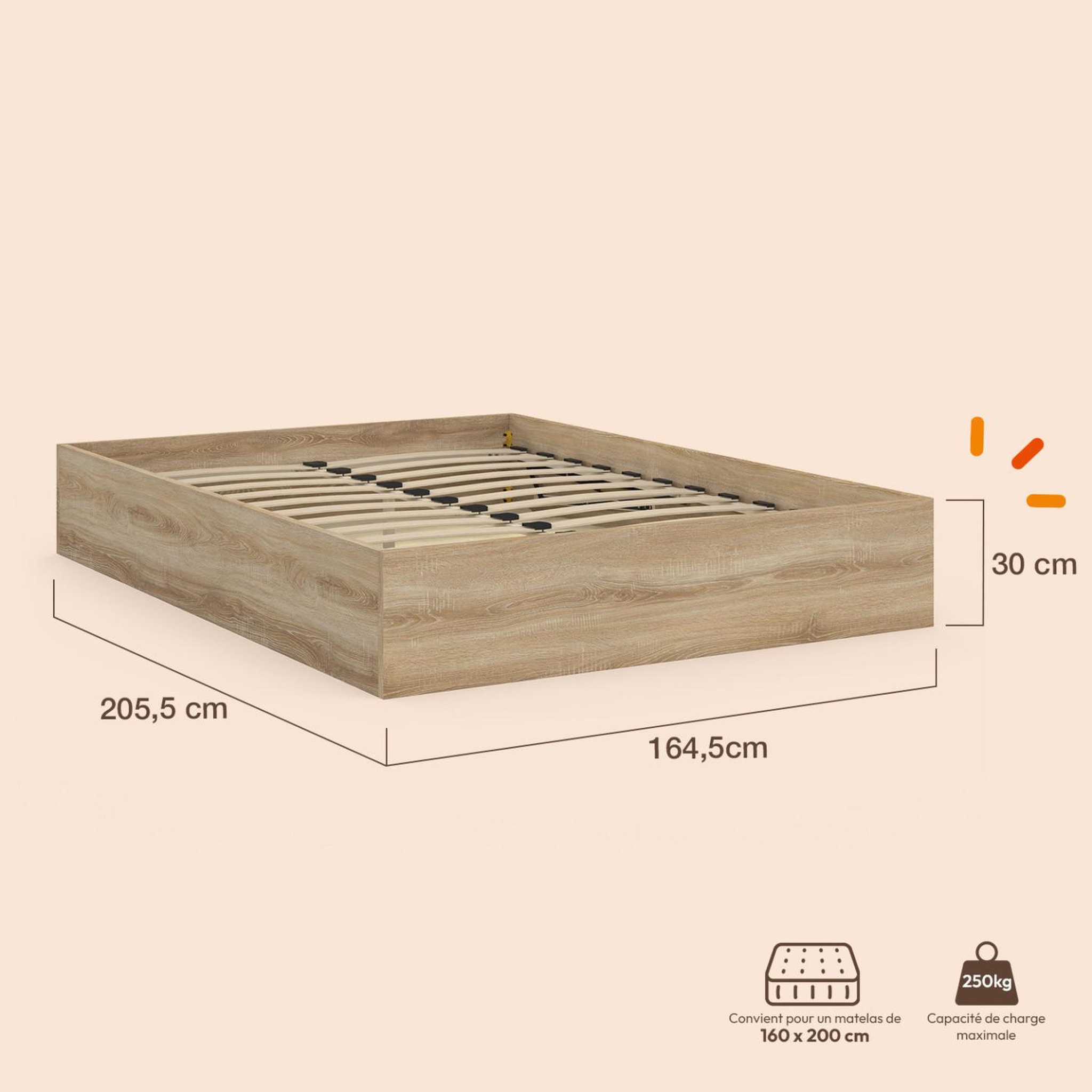 Voir la diapositive 5 : ID MARKET Lit coffre double sandside avec sommier 160 x 200 cm hêtre