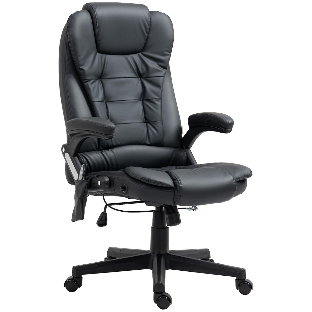 HOMCOM Fauteuil de bureau direction pivotant massant chauffant électrique revêtement synthétique noir