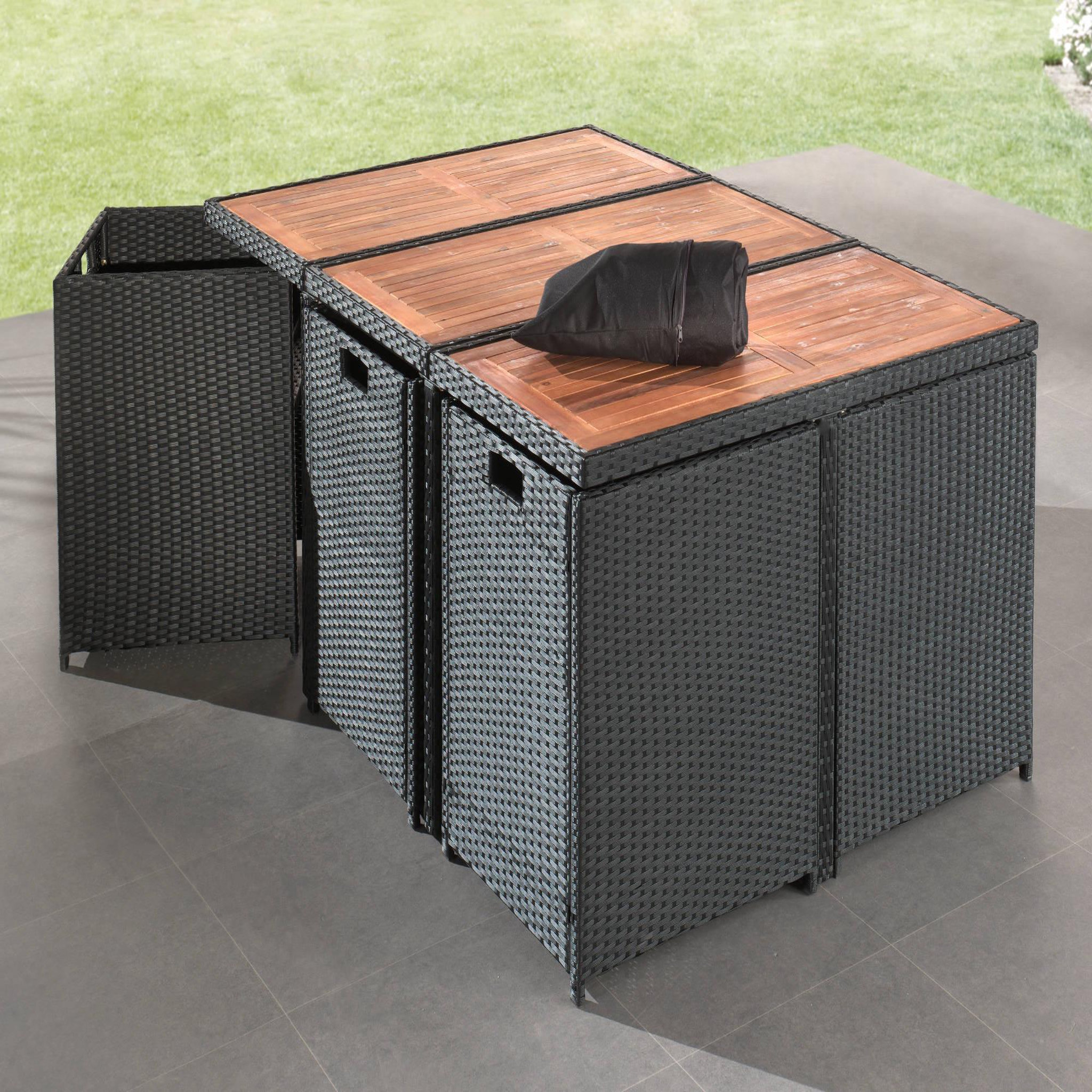 Voir la diapositive 4 : BEST MOBILIER Cuba - salon de jardin encastrable 10 places - en résine tressée - noir avec coussins gris + housse de protection