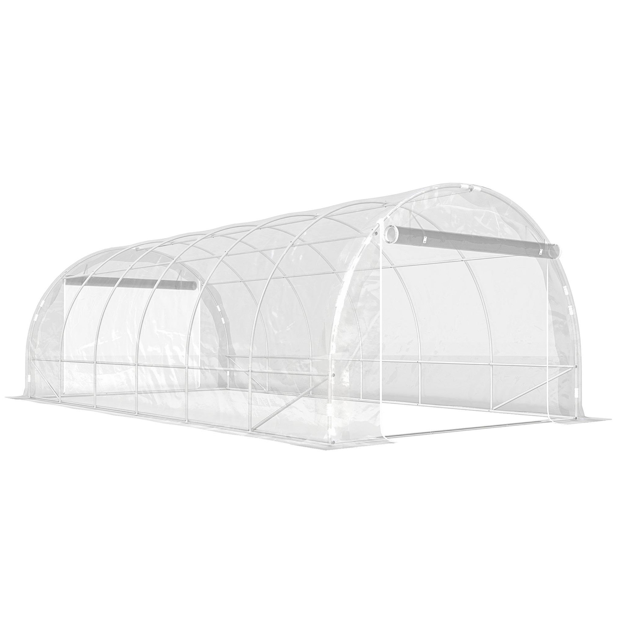 OUTSUNNY Serre tunnel de jardin 18 m² - 2 grandes portes enroulables - acier galvanisé bâche transparente