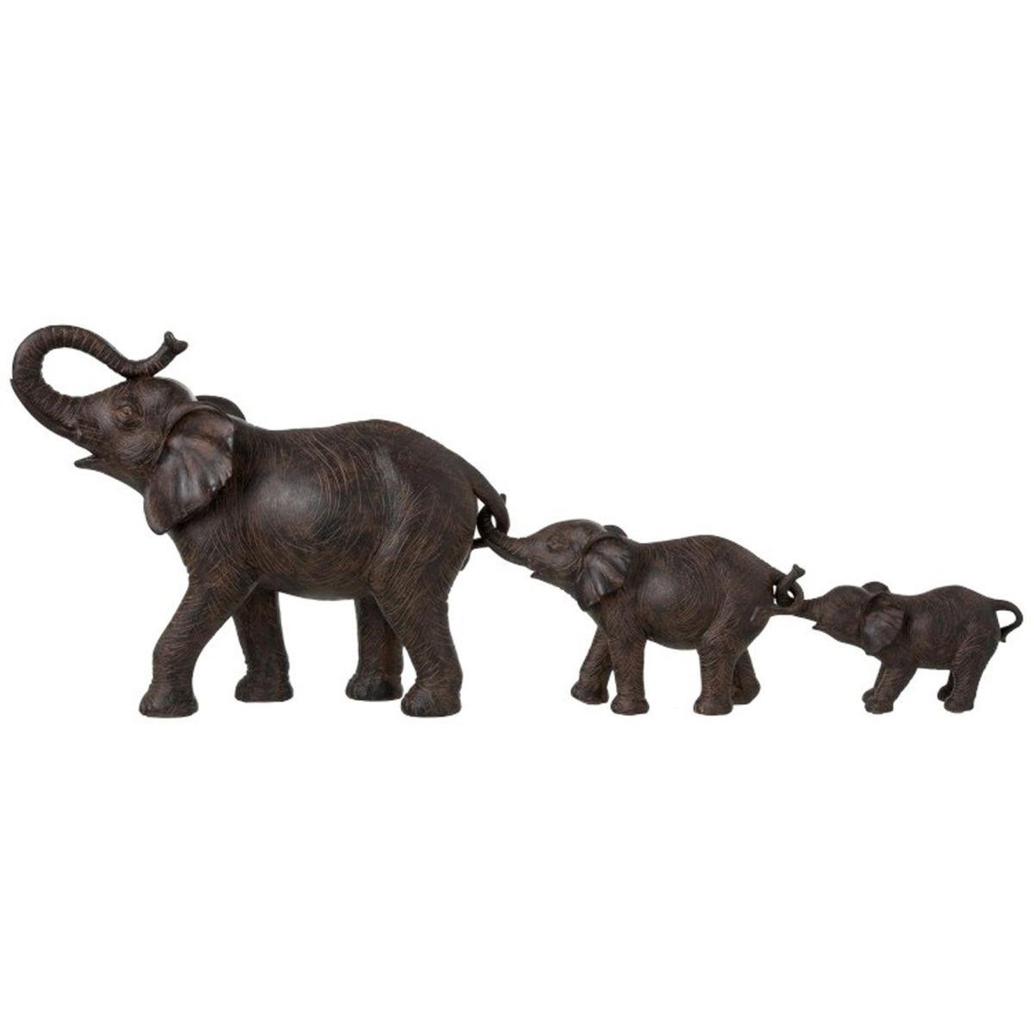 J-LINE Statue déco  famille d'eléphants  83cm marron