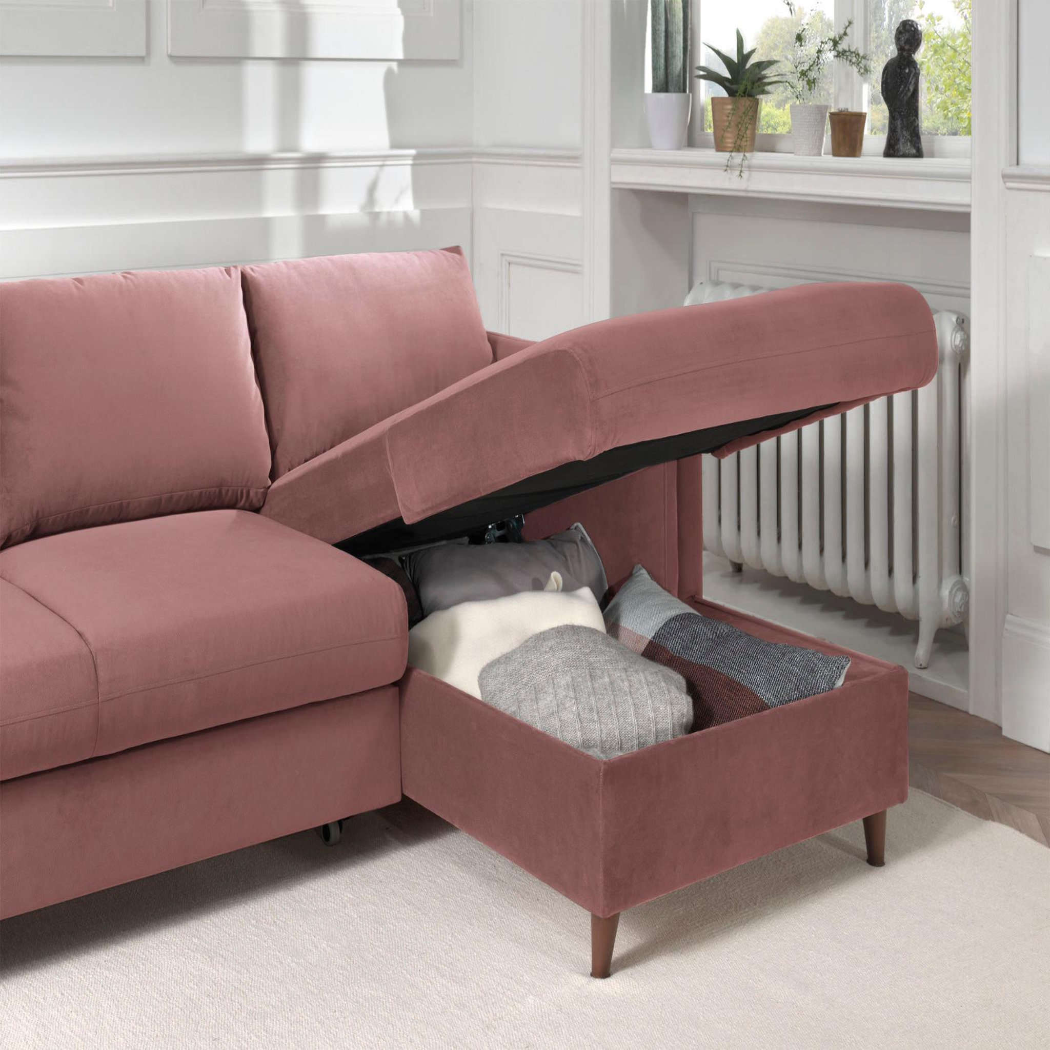 Voir la diapositive 4 : BEST MOBILIER Brooke - canapé d'angle droit - convertible avec coffre - 4 places - en velours