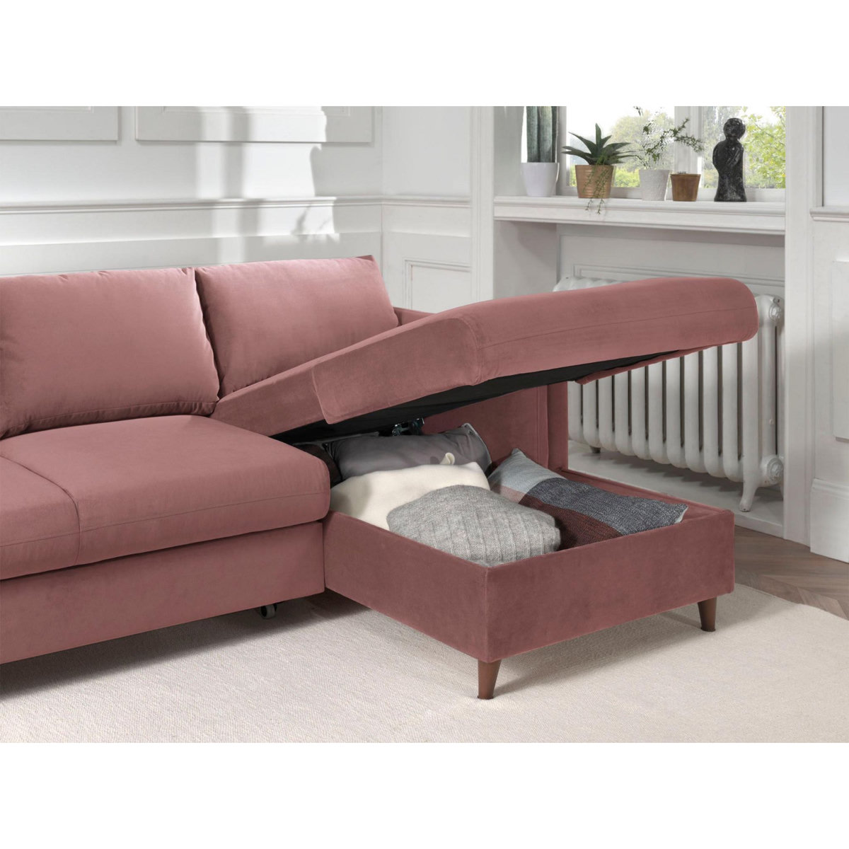 LISA DESIGN Brooke - canapé d'angle droit - convertible avec coffre - 4 places - en velours