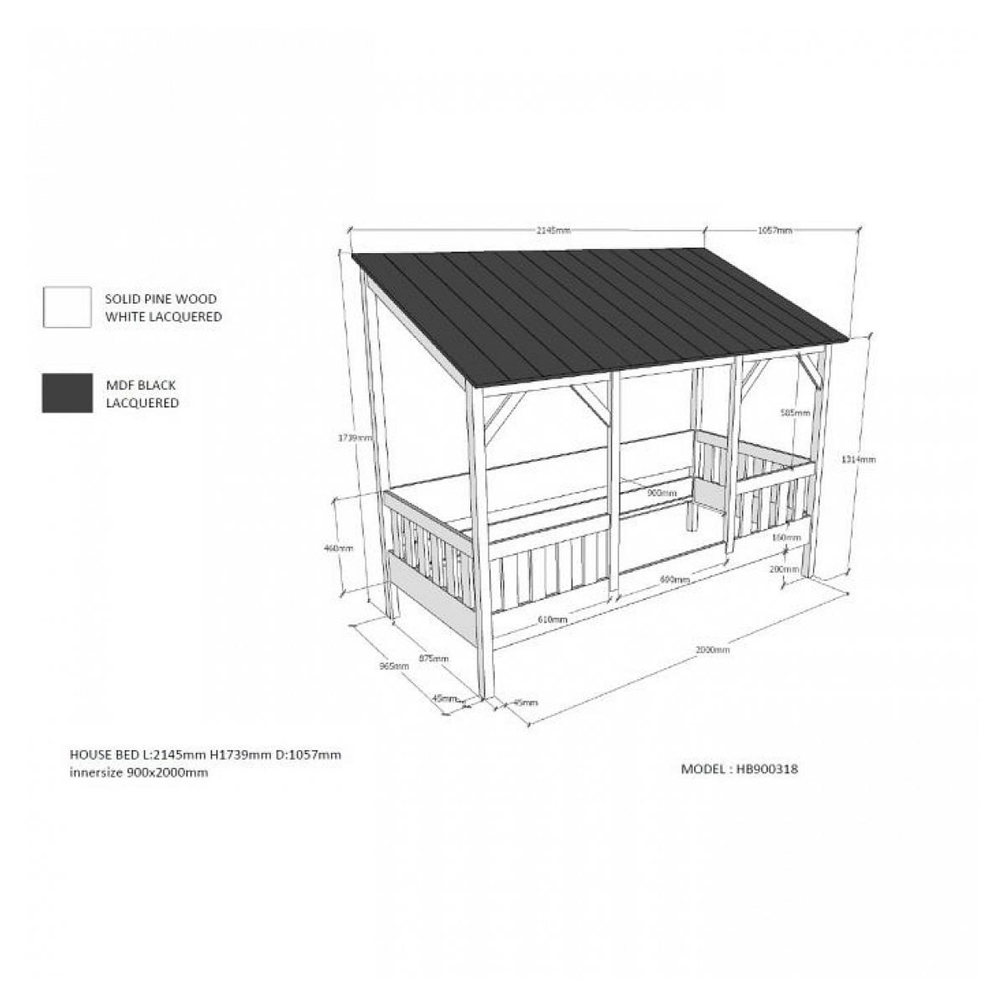 Voir la diapositive 4 : Paris Prix Pack - lit cabane enfant & tiroir  housebed iii  90x200cm blanc & noir