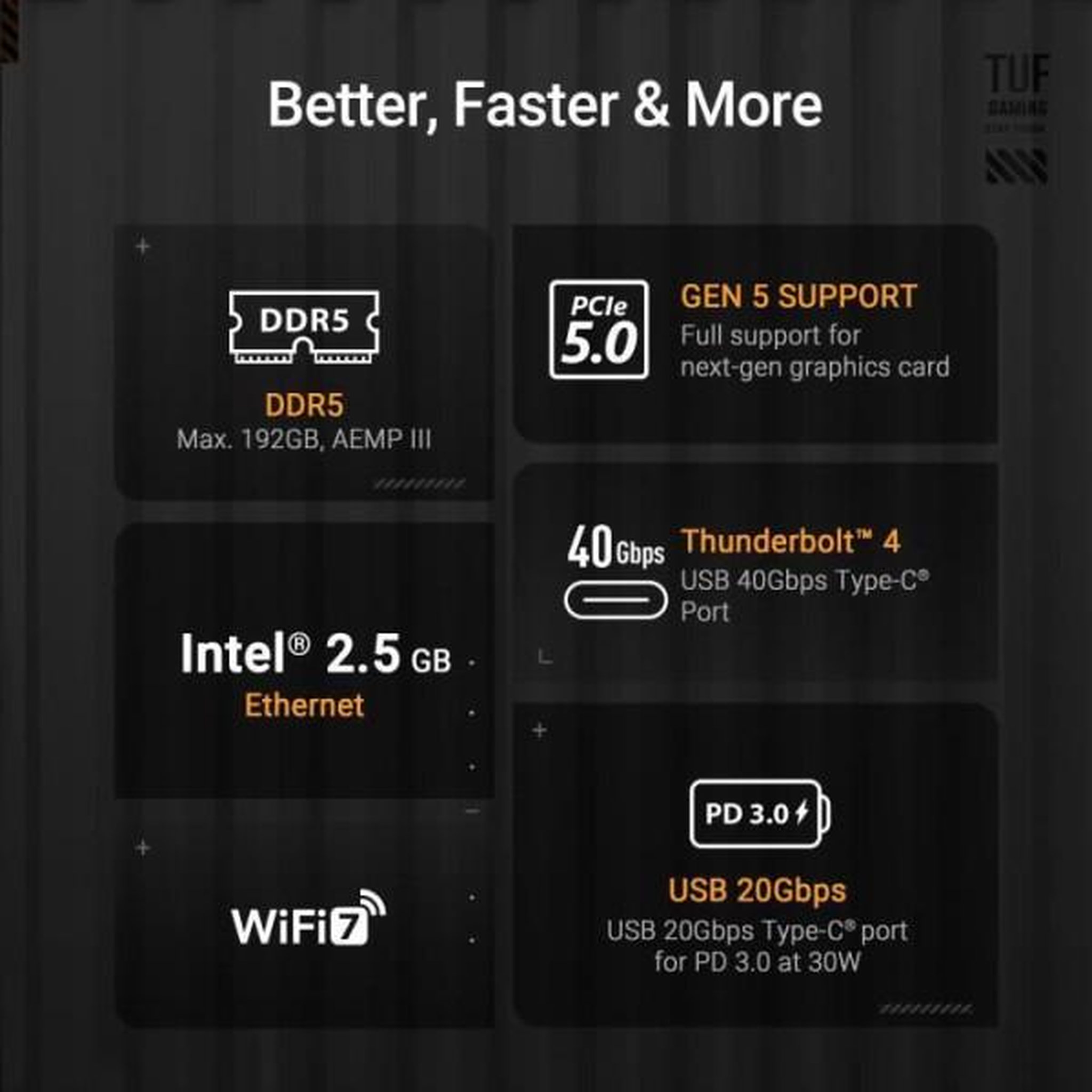 Voir la diapositive 5 : ASUS Carte mere - ASUS - TUF GAMING Z890-PRO WIFI - Socket LGA1851 - DDR5 - Wi-Fi intégré