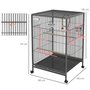 Voir la diapositive 3 : PAWHUT Cage à oiseaux sur roulettes - volière mobile - nombreux accessoires - dim. 48x46x74cm - acier époxy gris noir