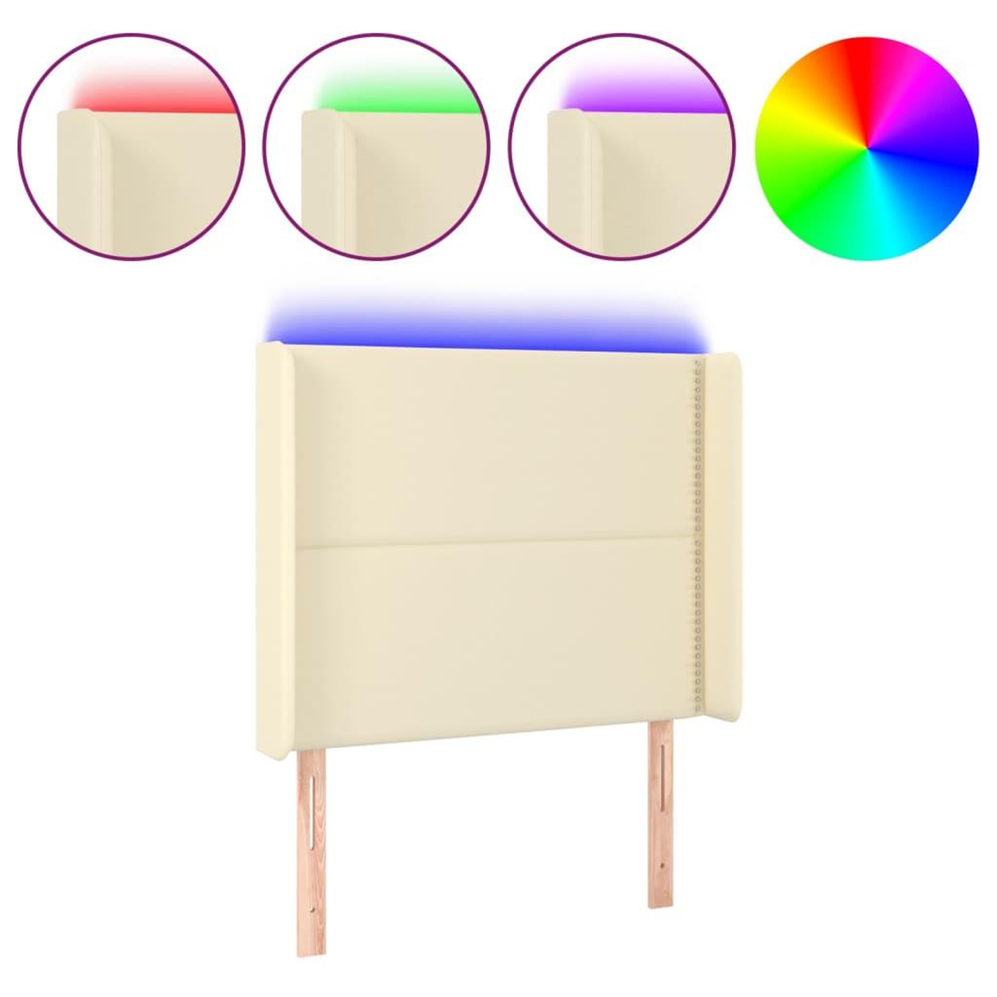 Voir la diapositive 2 : VIDAXL Tete de lit a LED Creme 83x16x118/128 cm Similicuir
